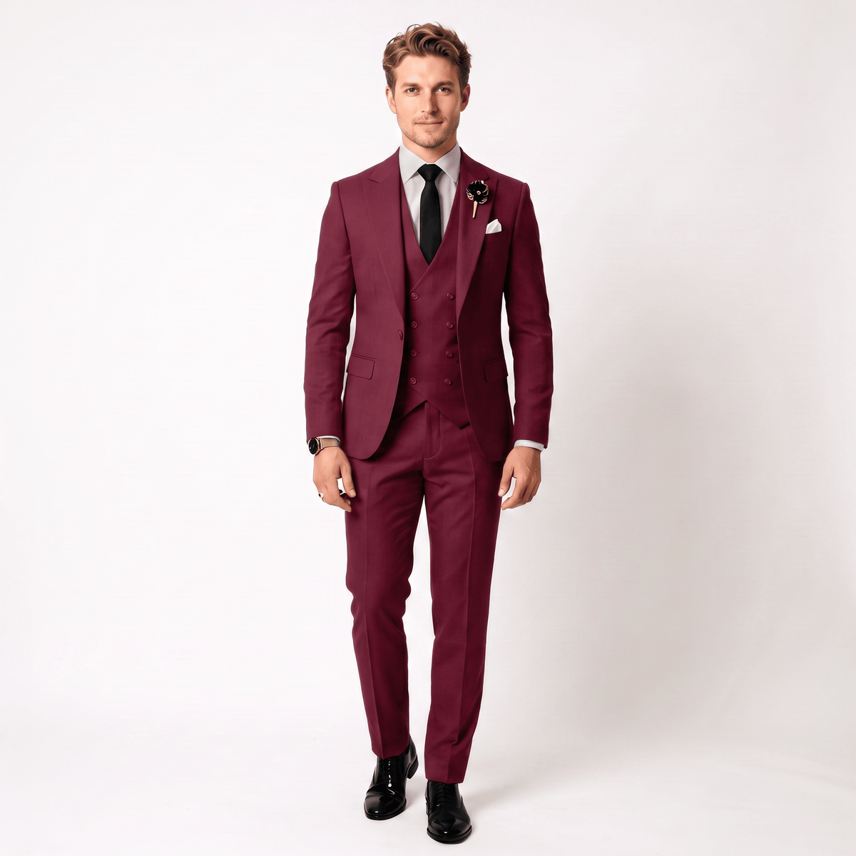 aesido Aesido 3 Piece Mens Suit Slim Fit Solid Peak Lapel Suit (Blazer + Vest + Pants)