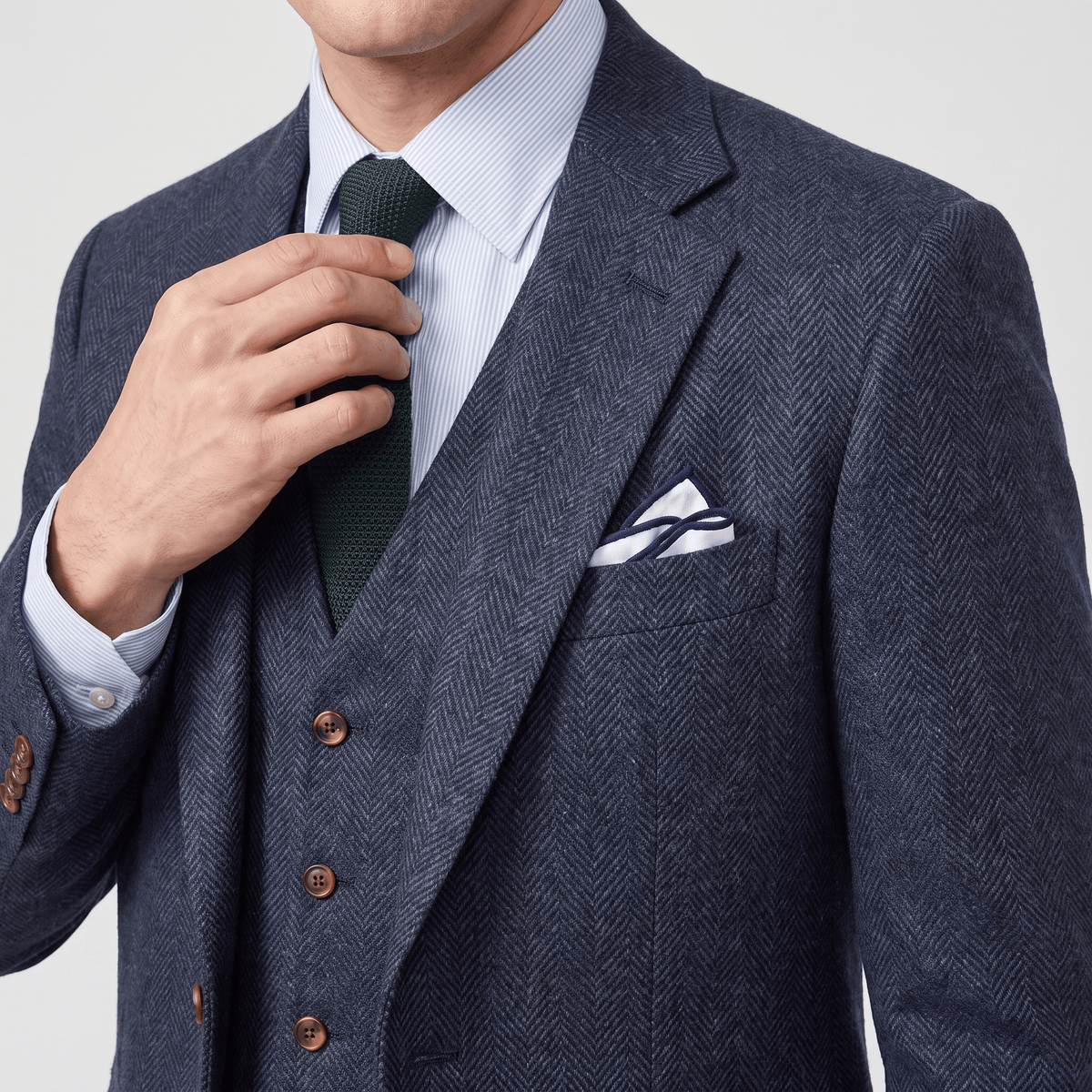 aesido Aesido 3 Pieces Casual Men's Herringbone Notch Lapel Groom Suit For Wedding (Blazer Vest+Pants)