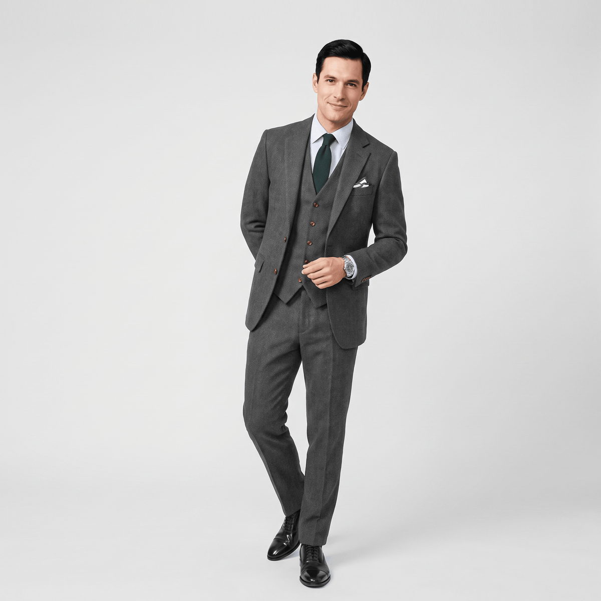 aesido Aesido 3 Pieces Casual Men's Herringbone Notch Lapel Groom Suit For Wedding (Blazer Vest+Pants)