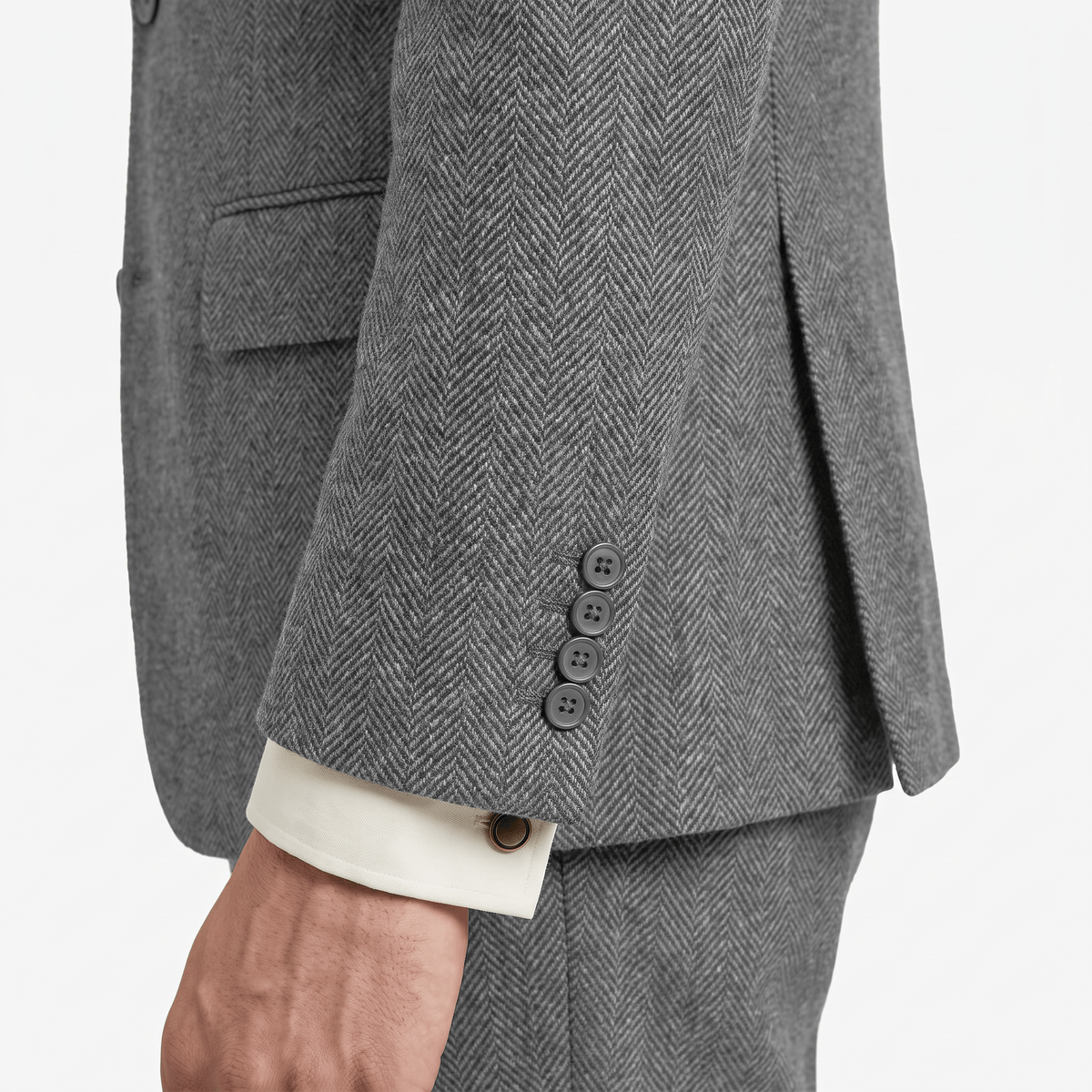 Aesido Aesido 3 Pieces Double Breasted Herringbone Slim Fit Notch Lapel Men's Suit（Blazer+Vest+Pants）