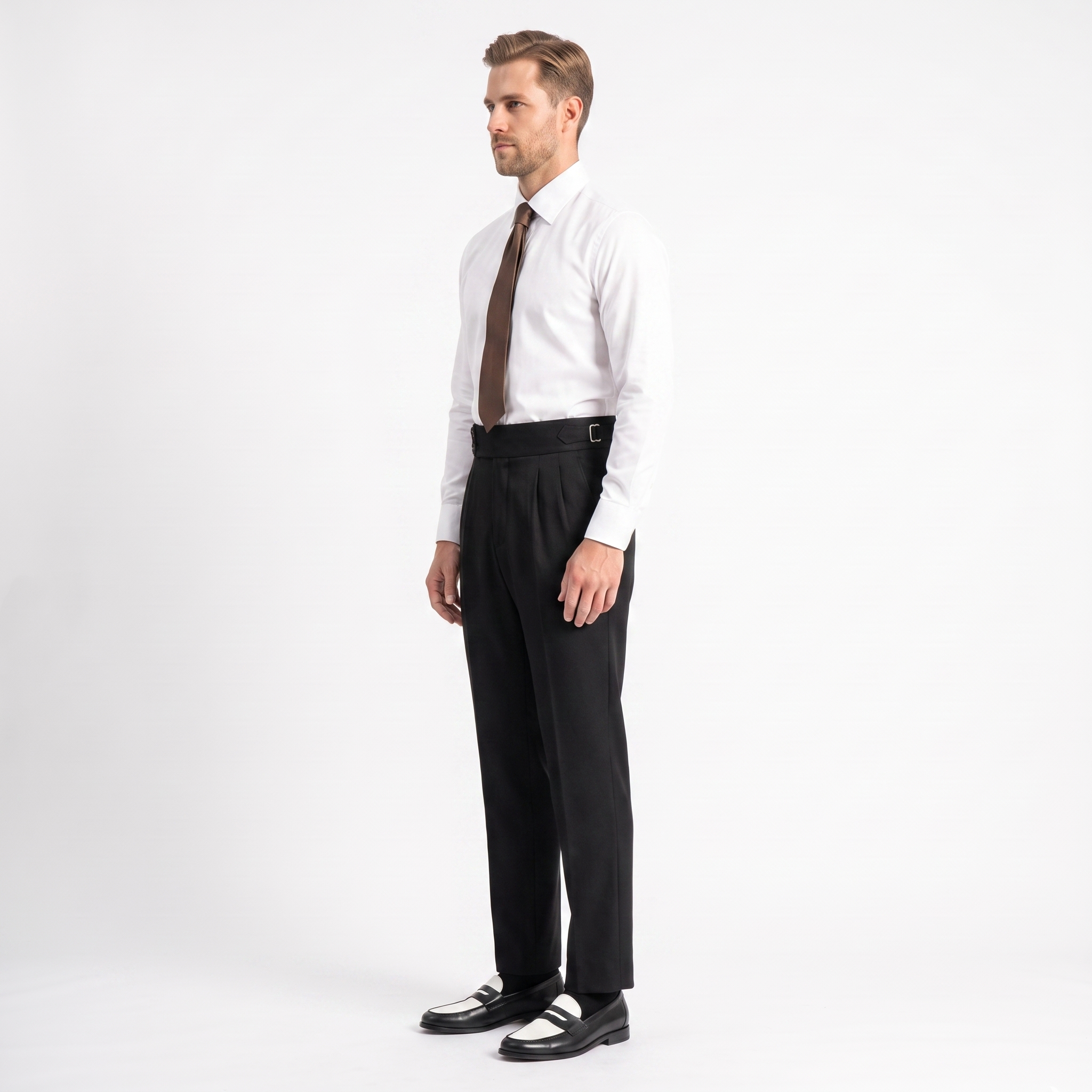 aesido Aesido Black High Waist Casual Business Slim Fit Men's Trousers