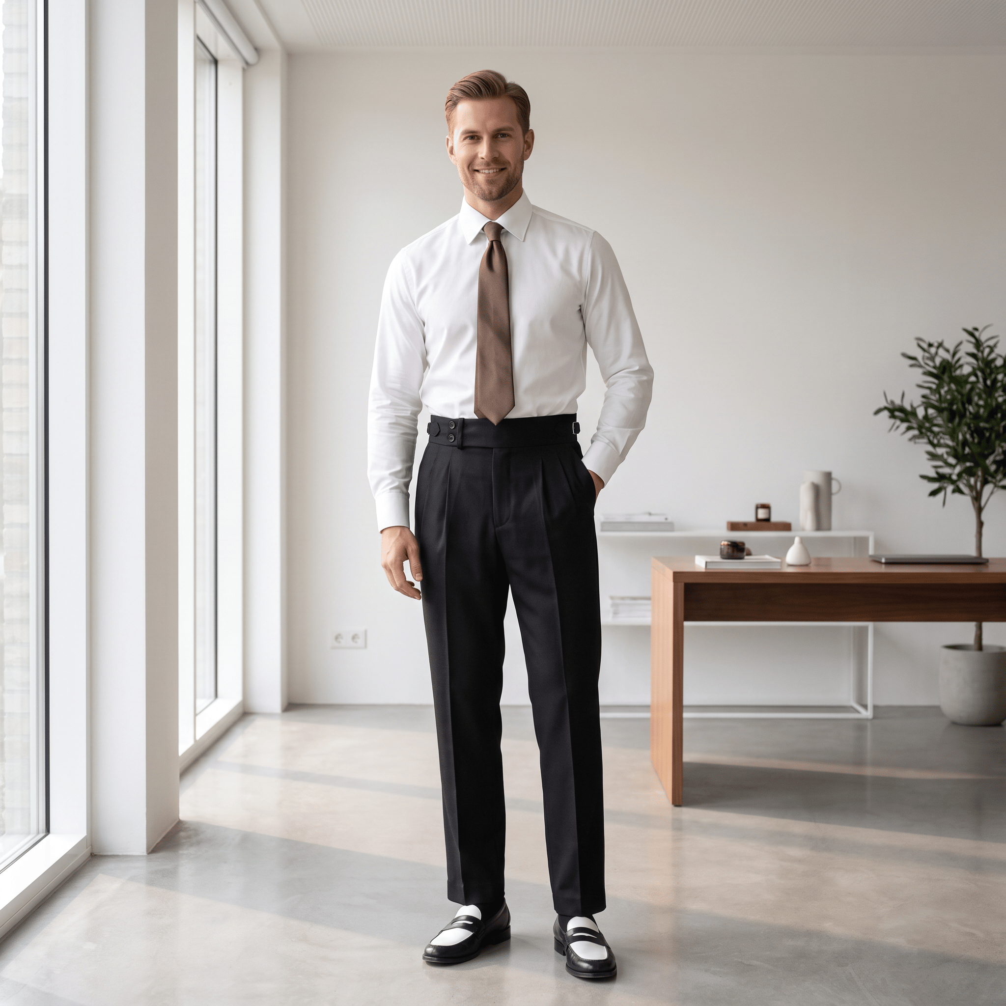 aesido Aesido Black High Waist Casual Business Slim Fit Men's Trousers