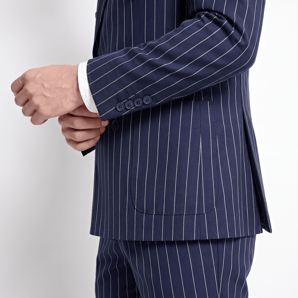 aesido Aesido Business 2 Pieces Men's Suit Navy Striped Double-Breasted Peak Lapel Tuxedos (Blazer+Pants)