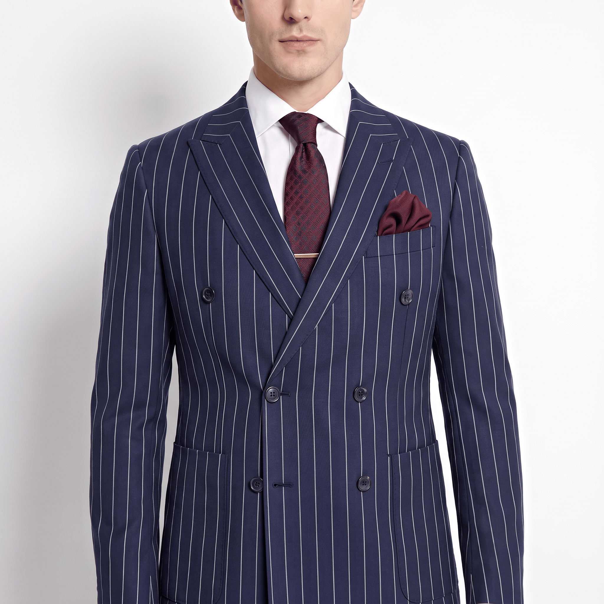 aesido Aesido Business 2 Pieces Men's Suit Navy Striped Double-Breasted Peak Lapel Tuxedos (Blazer+Pants)