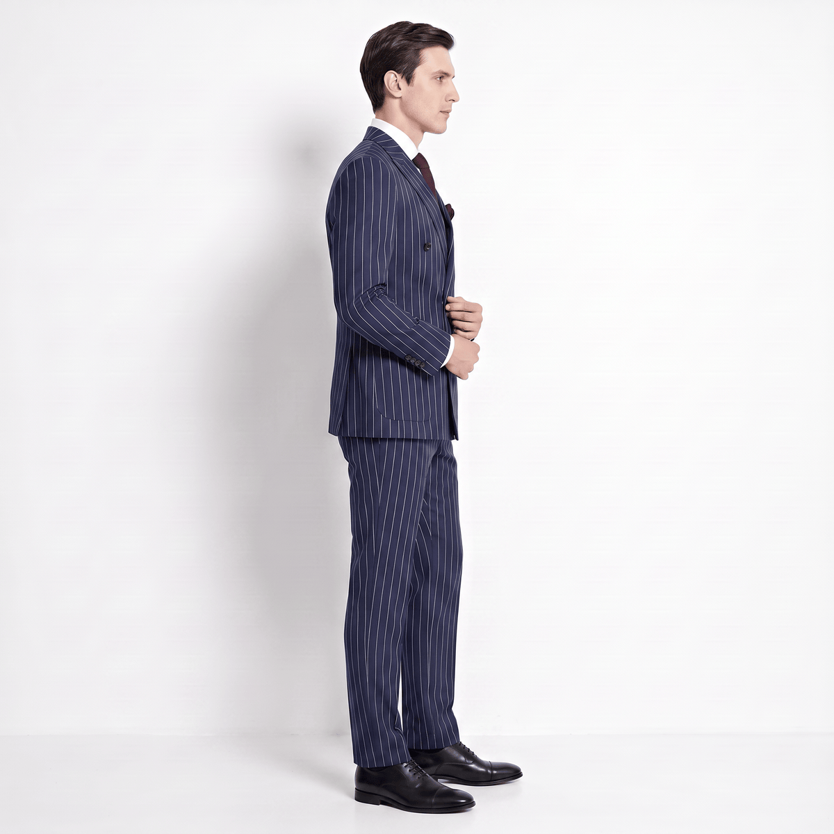 aesido Aesido Business 2 Pieces Men's Suit Navy Striped Double-Breasted Peak Lapel Tuxedos (Blazer+Pants)