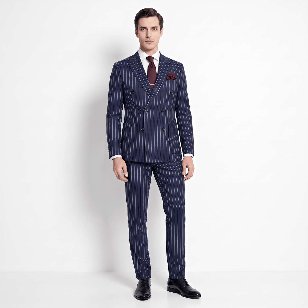 aesido Aesido Business 2 Pieces Men's Suit Navy Striped Double-Breasted Peak Lapel Tuxedos (Blazer+Pants)