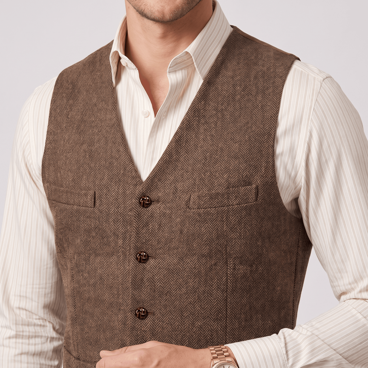aesido Aesido Casual Single Breasted V Neck Herringbone Men's Vest