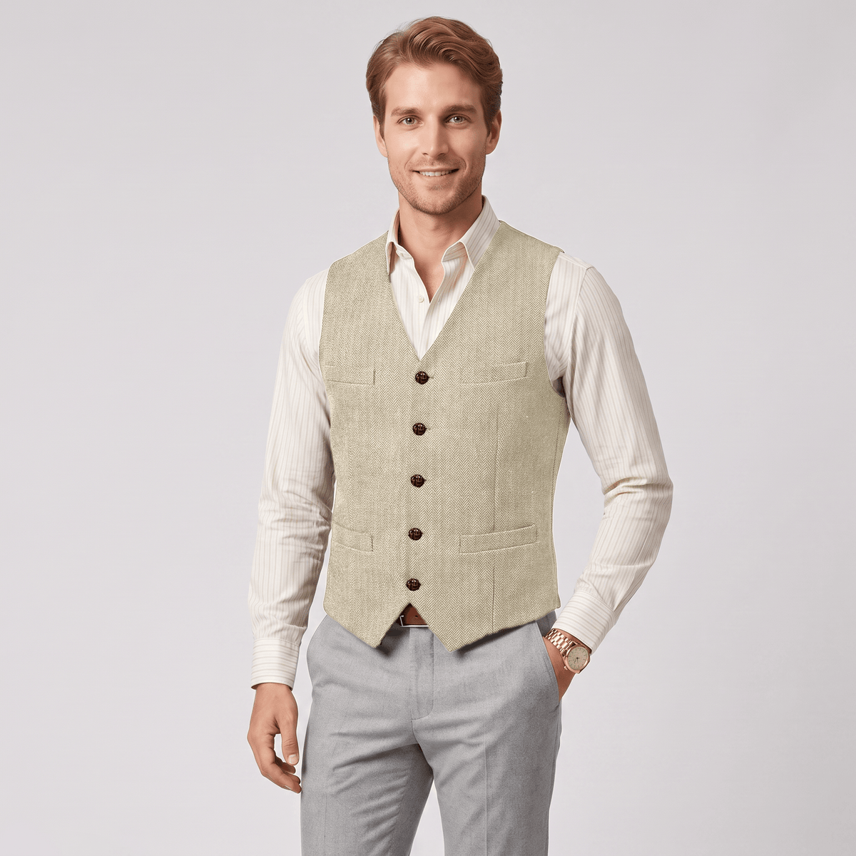 aesido Aesido Casual Single Breasted V Neck Herringbone Men's Vest
