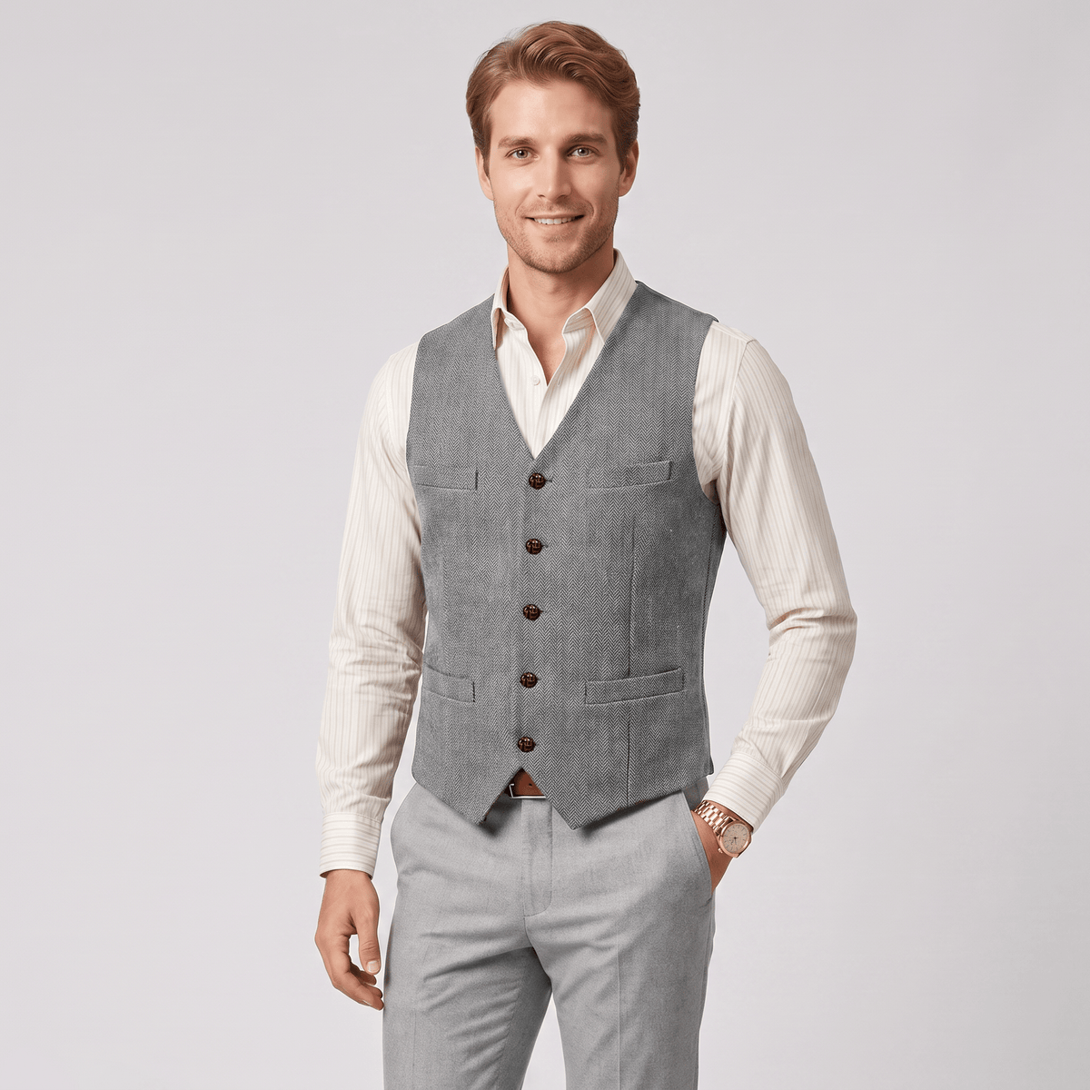 aesido Aesido Casual Single Breasted V Neck Herringbone Men's Vest