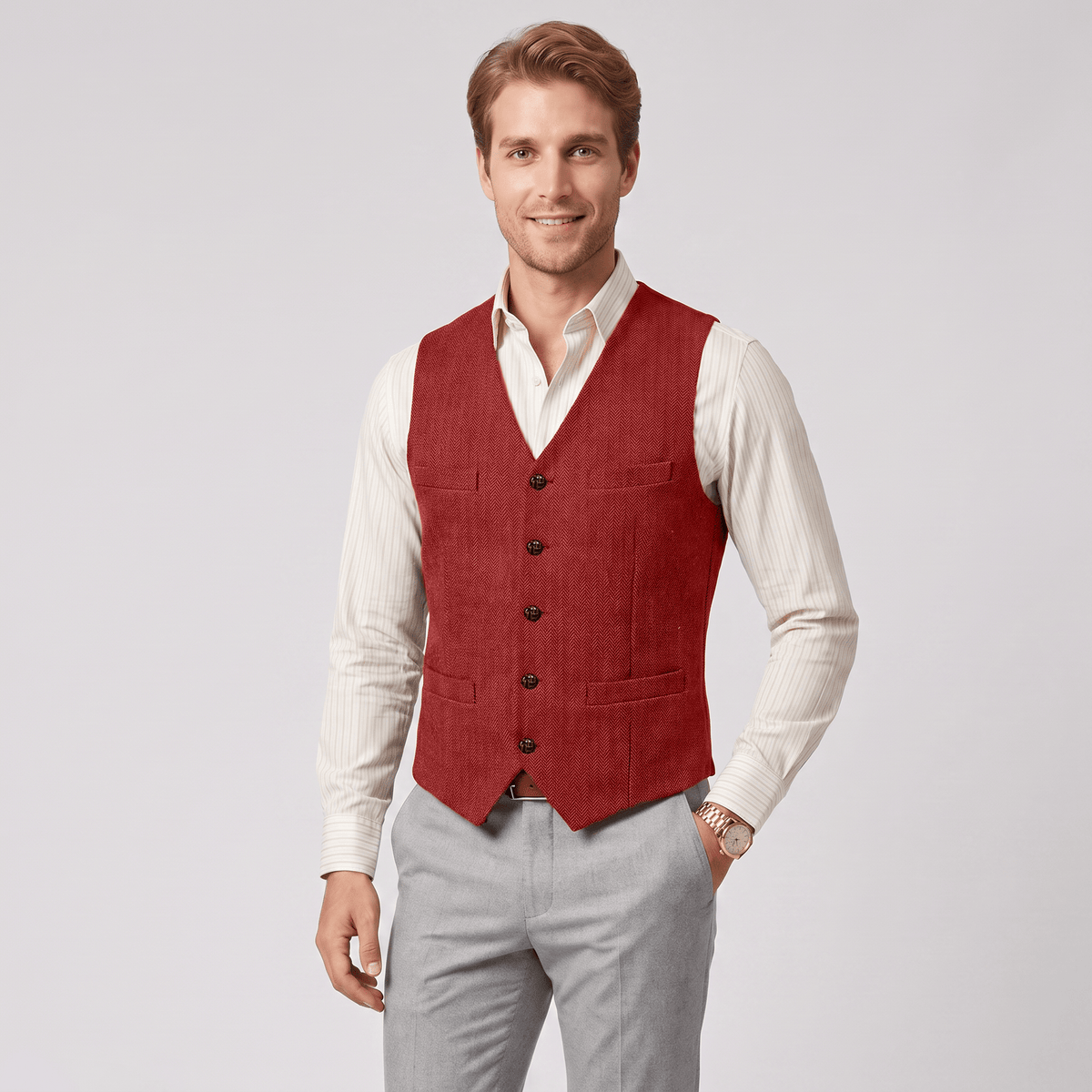 aesido Aesido Casual Single Breasted V Neck Herringbone Men's Vest