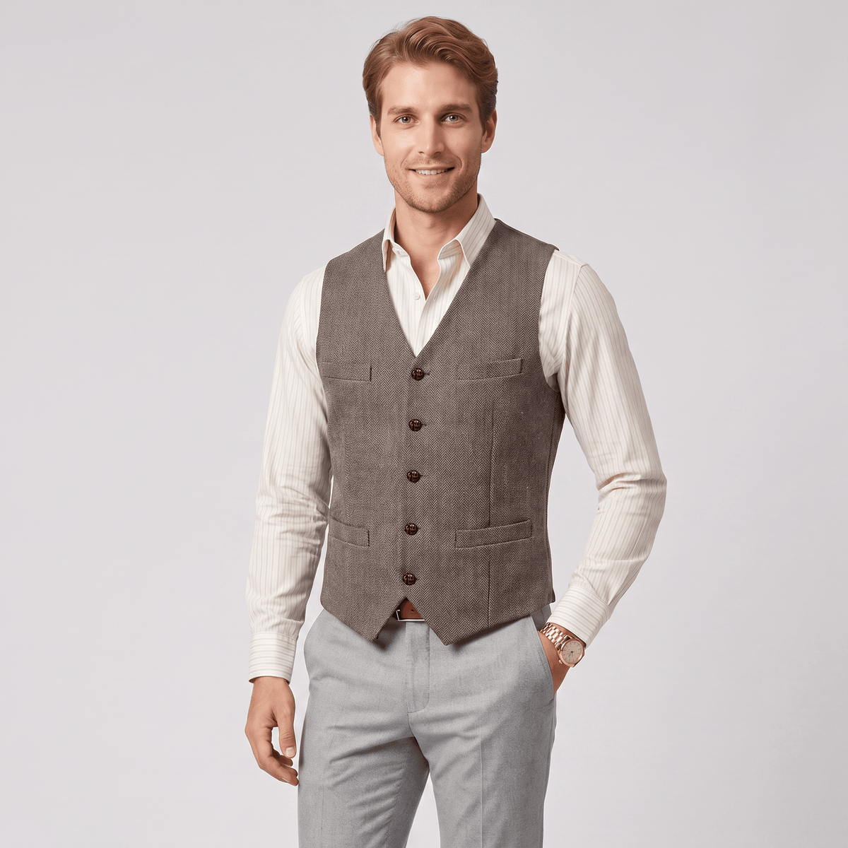 aesido Aesido Casual Single Breasted V Neck Herringbone Men's Vest