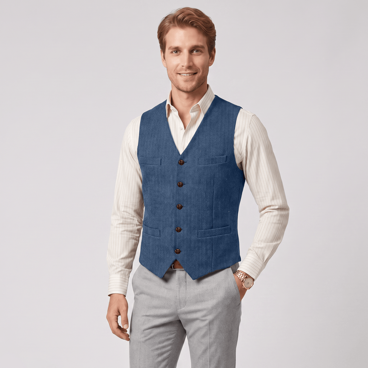 aesido Aesido Casual Single Breasted V Neck Herringbone Men's Vest