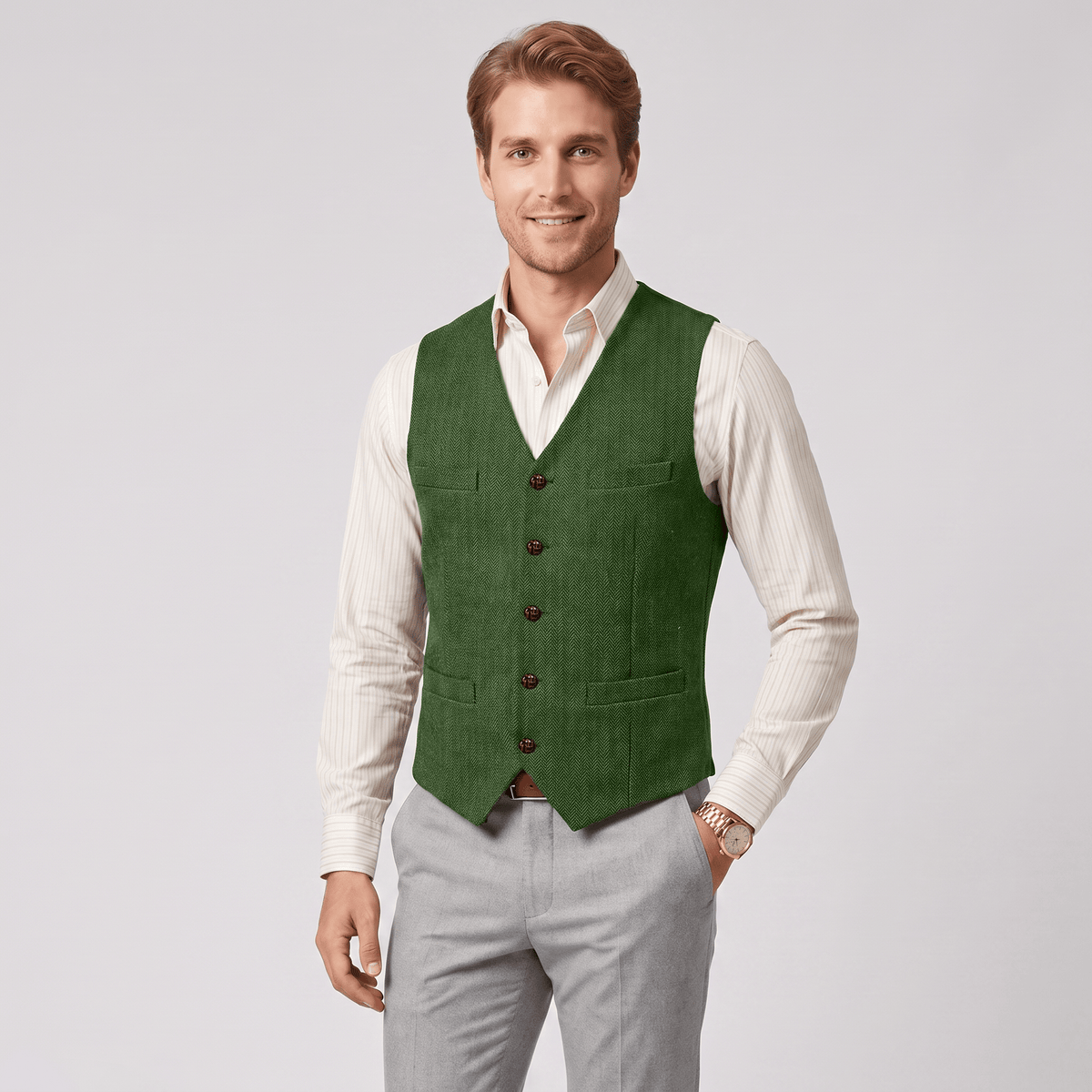 aesido Aesido Casual Single Breasted V Neck Herringbone Men's Vest