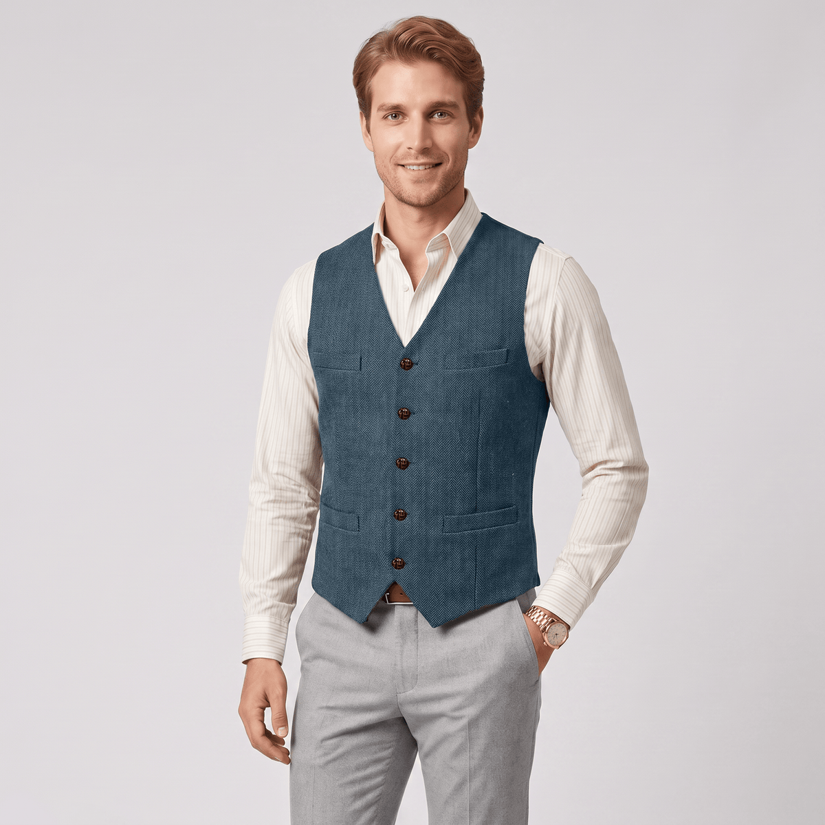 aesido Aesido Casual Single Breasted V Neck Herringbone Men's Vest