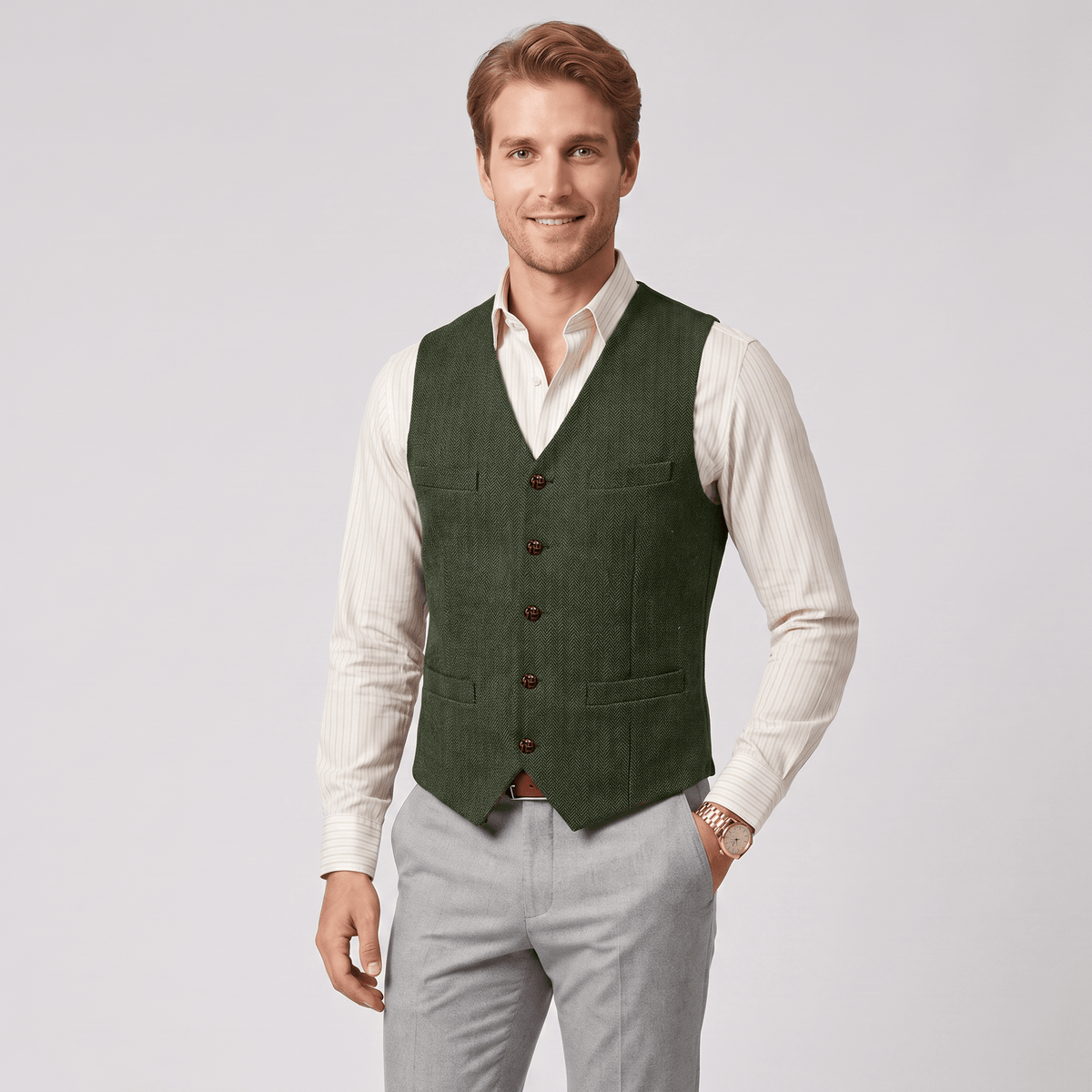 aesido Aesido Casual Single Breasted V Neck Herringbone Men's Vest