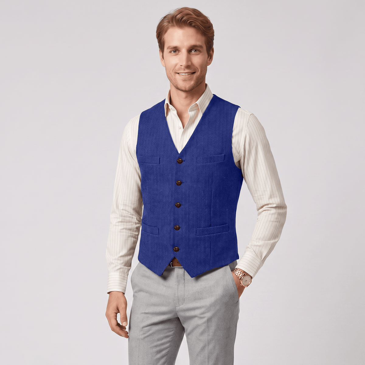 aesido Aesido Casual Single Breasted V Neck Herringbone Men's Vest