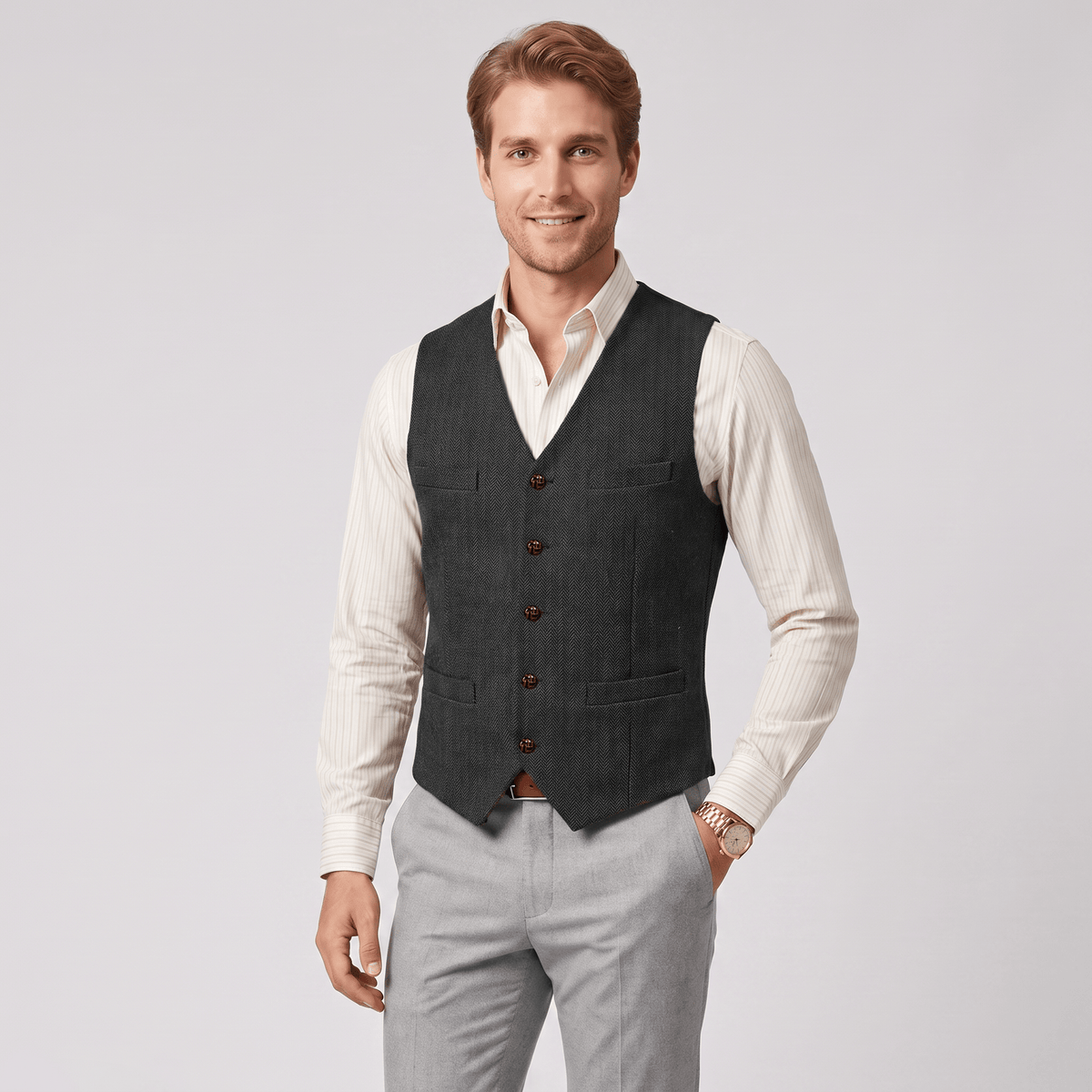 aesido Aesido Casual Single Breasted V Neck Herringbone Men's Vest