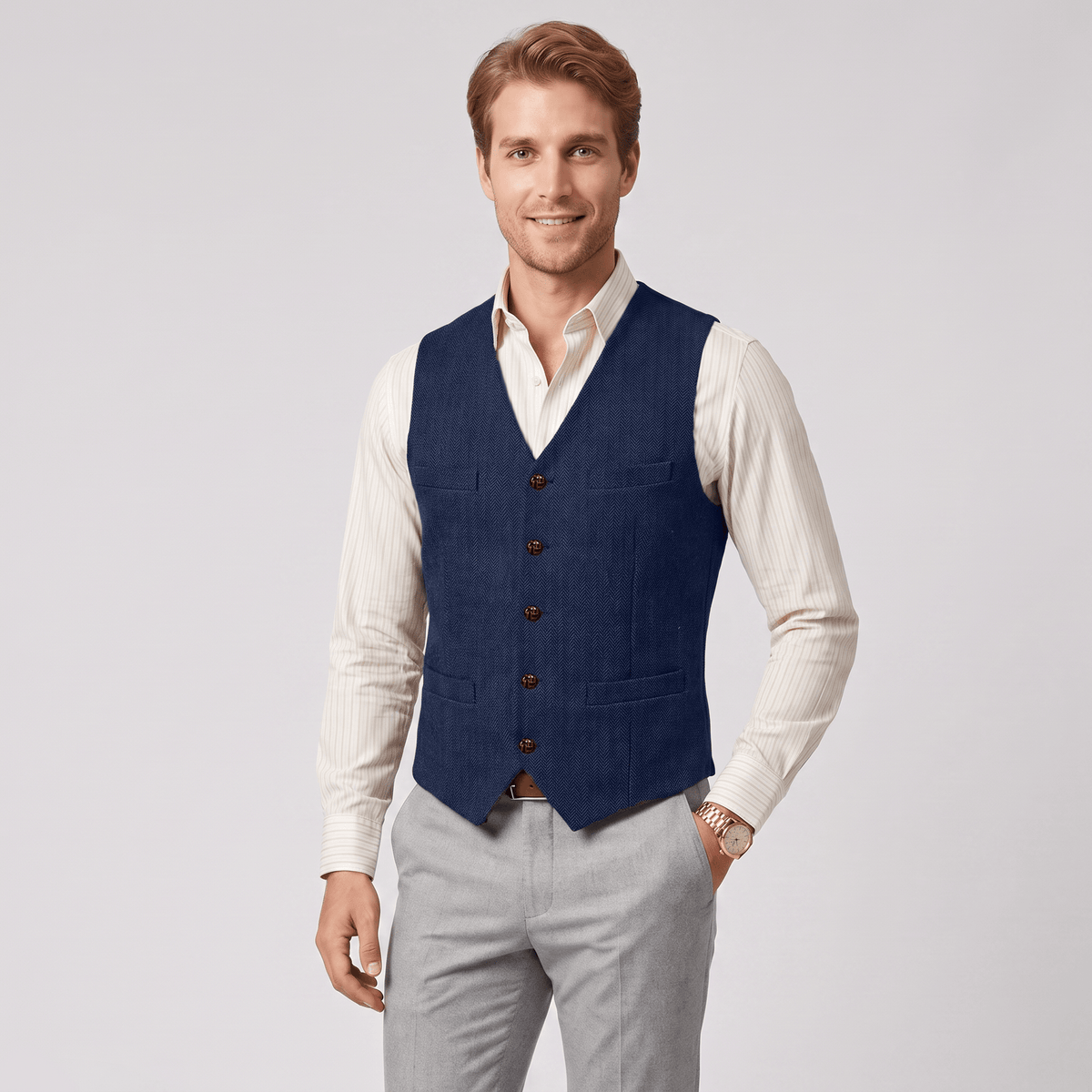aesido Aesido Casual Single Breasted V Neck Herringbone Men's Vest