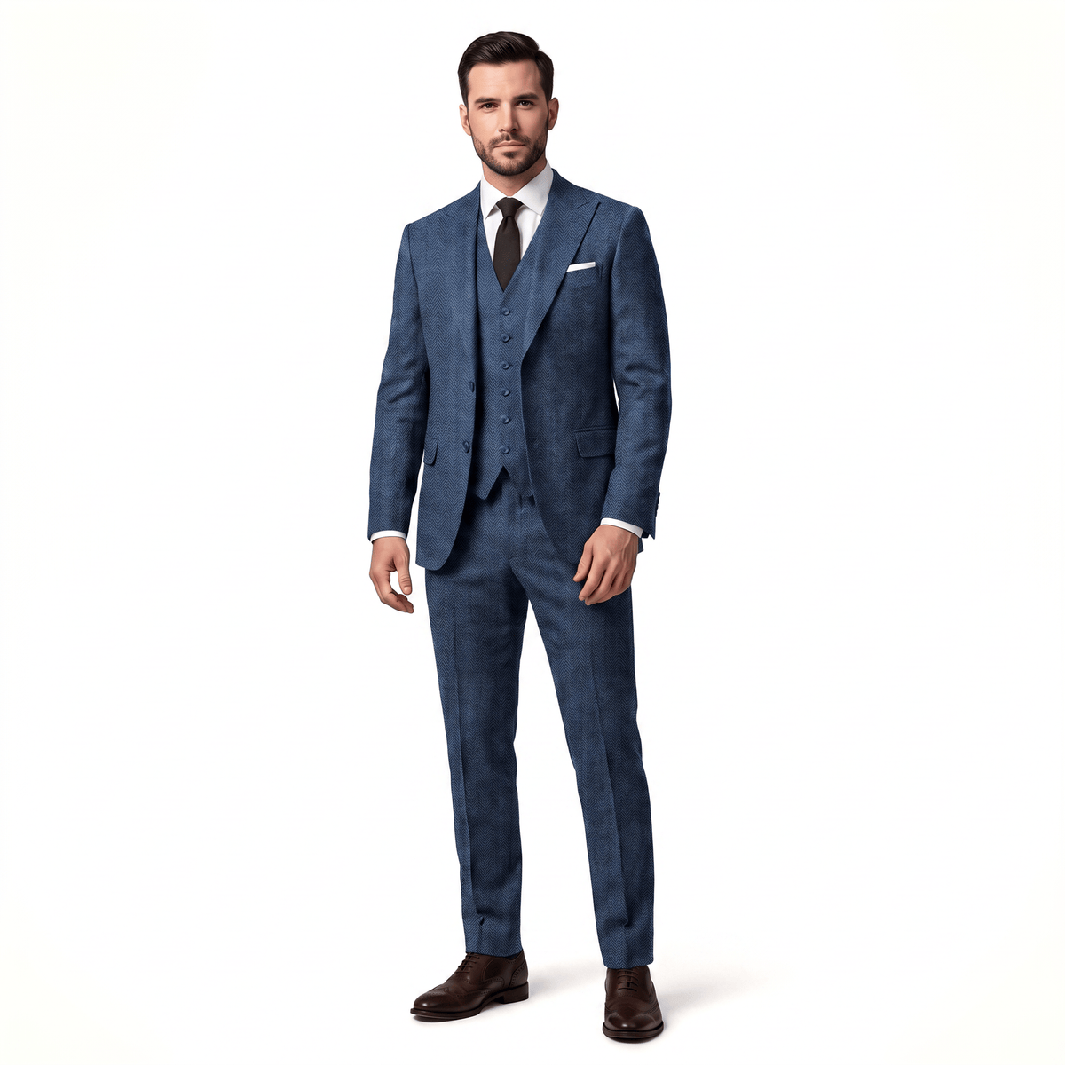 Aesido Aesido Classic 3 Pieces Men's Suit Herringbone Peak Lapel Suit(Blazer+vest+Pants)