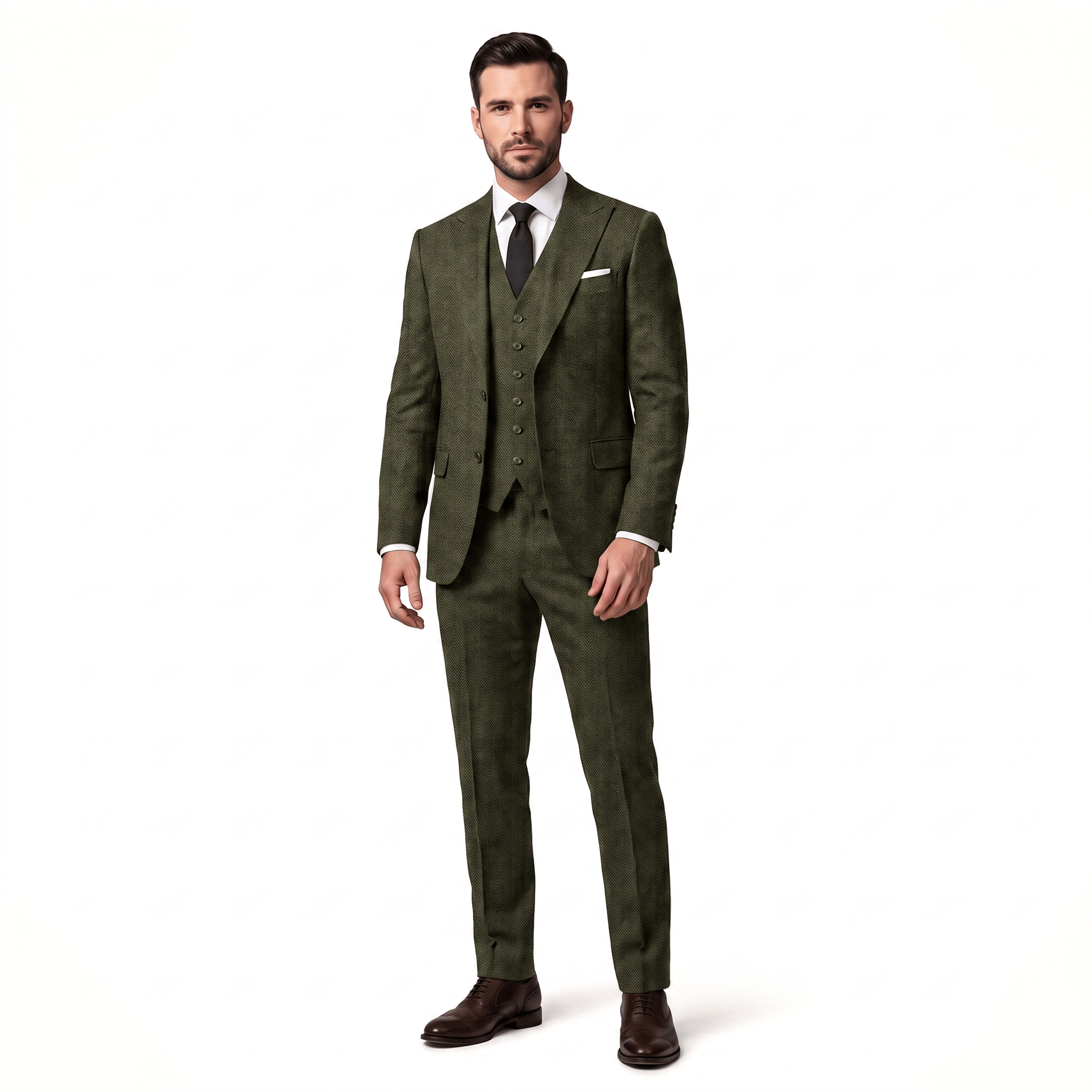 Aesido Aesido Classic 3 Pieces Men's Suit Herringbone Peak Lapel Suit(Blazer+vest+Pants)