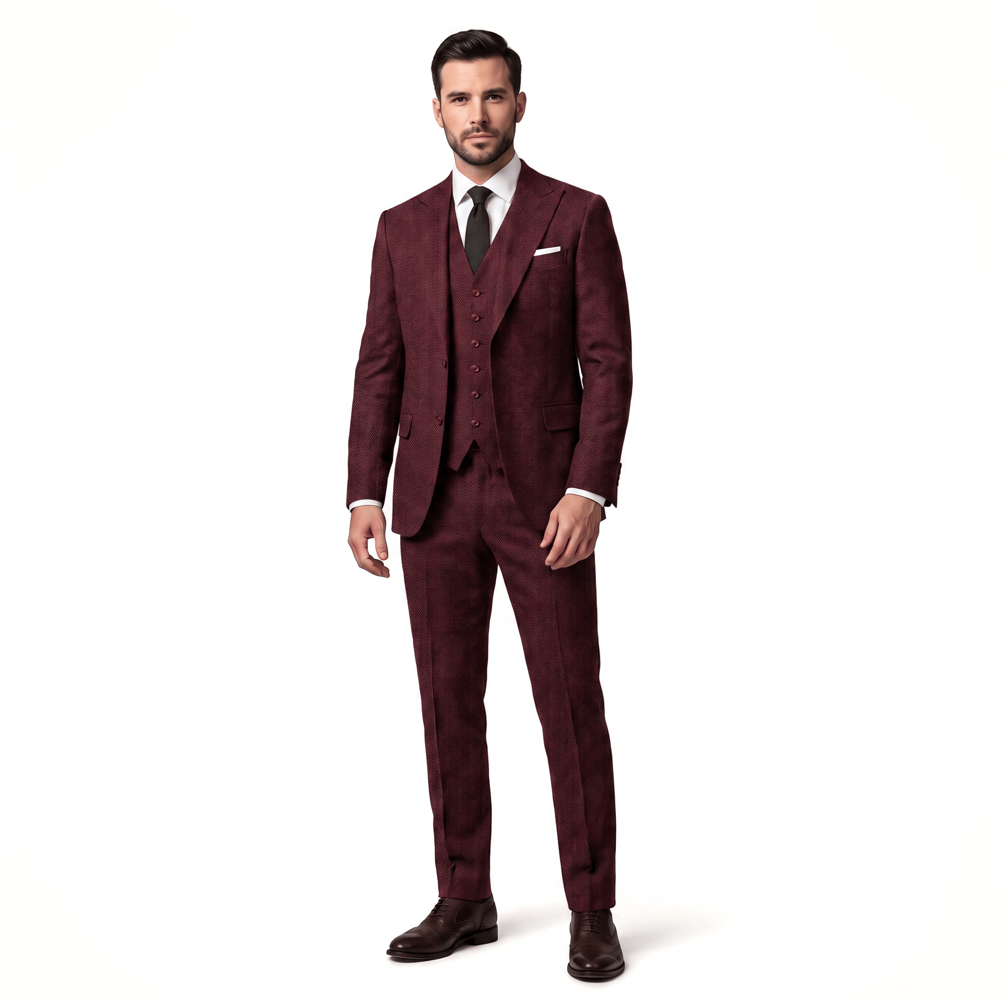 Aesido Aesido Classic 3 Pieces Men's Suit Herringbone Peak Lapel Suit(Blazer+vest+Pants)