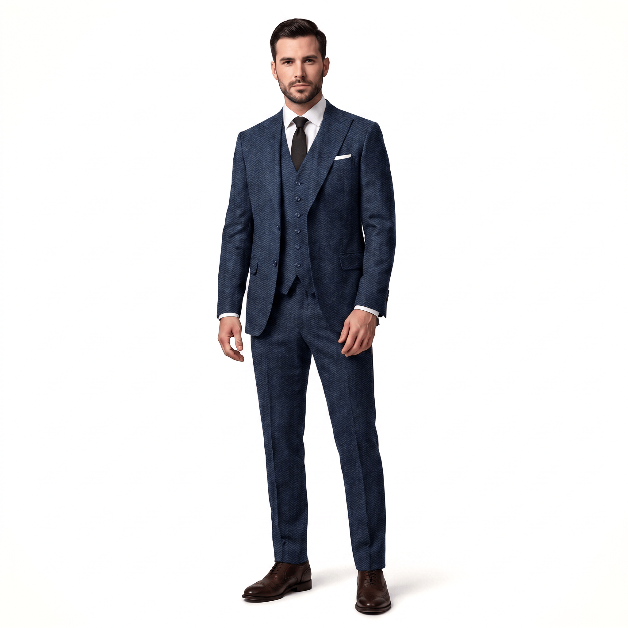 Aesido Aesido Classic 3 Pieces Men's Suit Herringbone Peak Lapel Suit(Blazer+vest+Pants)