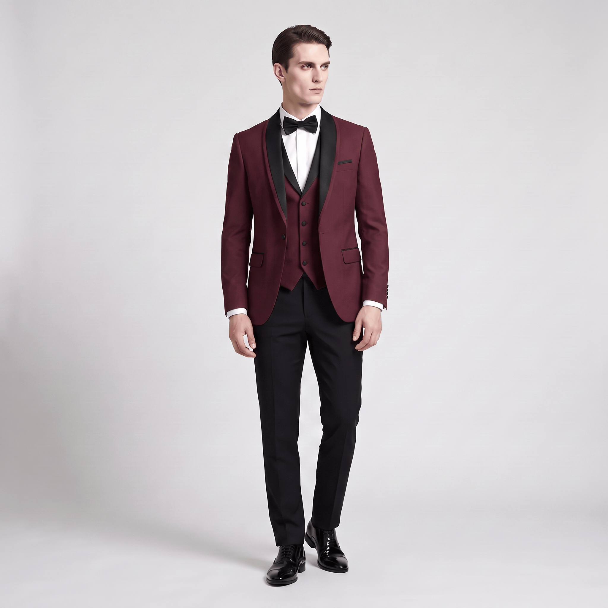 Aesido Aesido Formal 3 Pieces Mens Suit Flat Shawl Lapel Tuxedos (Blazer+vest+Pants)