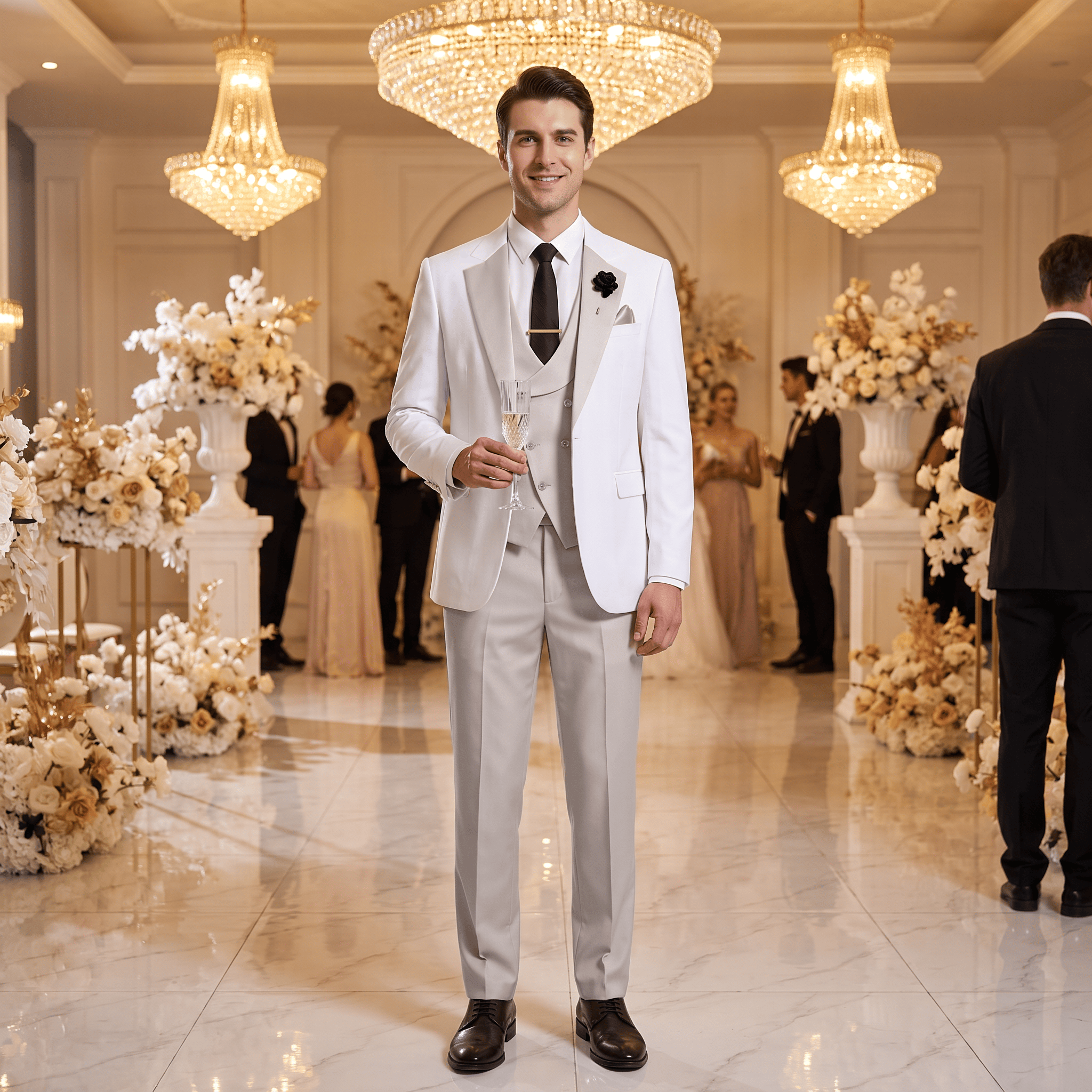 aesido Aesido Formal Men's Suits Slim Fit 3 Pieces Notch Lapel Tuxedos (Blazer+Vest+ Pant)