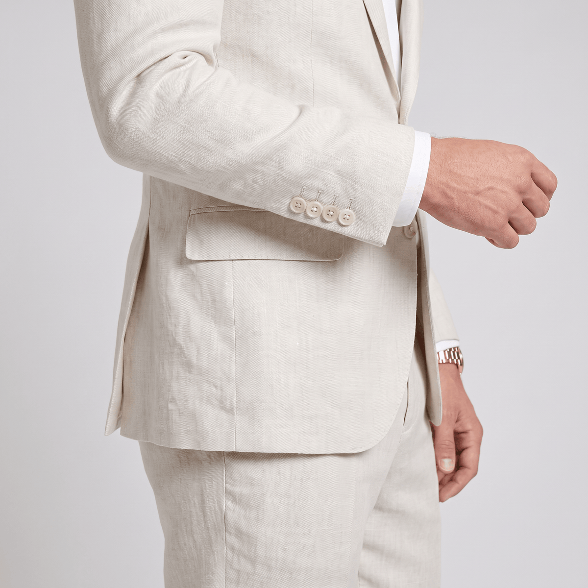 aesido Aesido Ivory 2 Pieces Linen Casual Double Buttons Notch Lapel Men's Suits (Blazer+Pants)