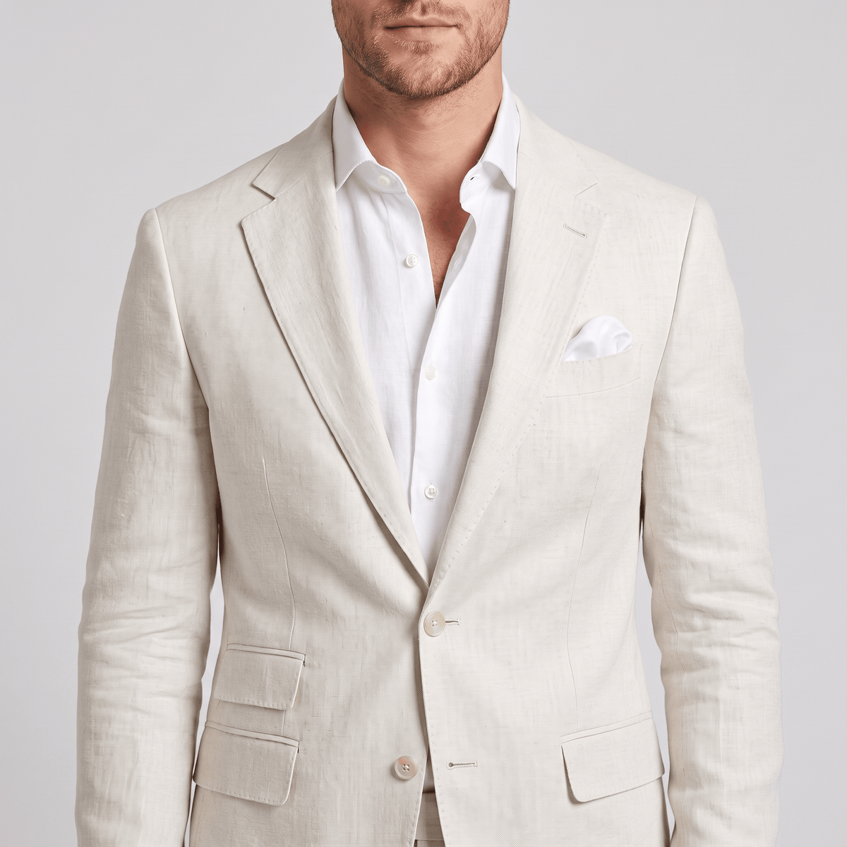 aesido Aesido Ivory 2 Pieces Linen Casual Double Buttons Notch Lapel Men's Suits (Blazer+Pants)