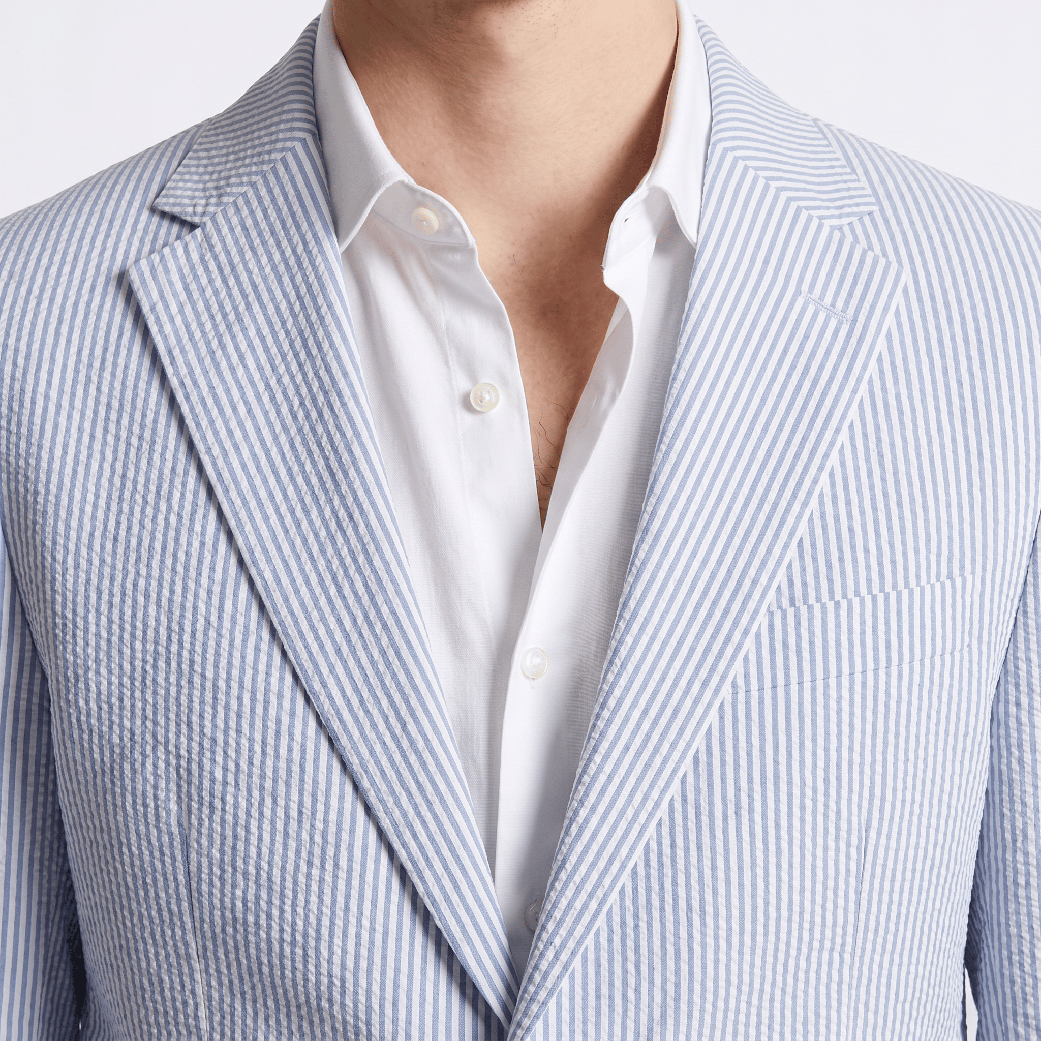 Aesido Aesido Light Blue Seersucker 2-Piece Men’s Summer Suit (Blazer + Shorts)