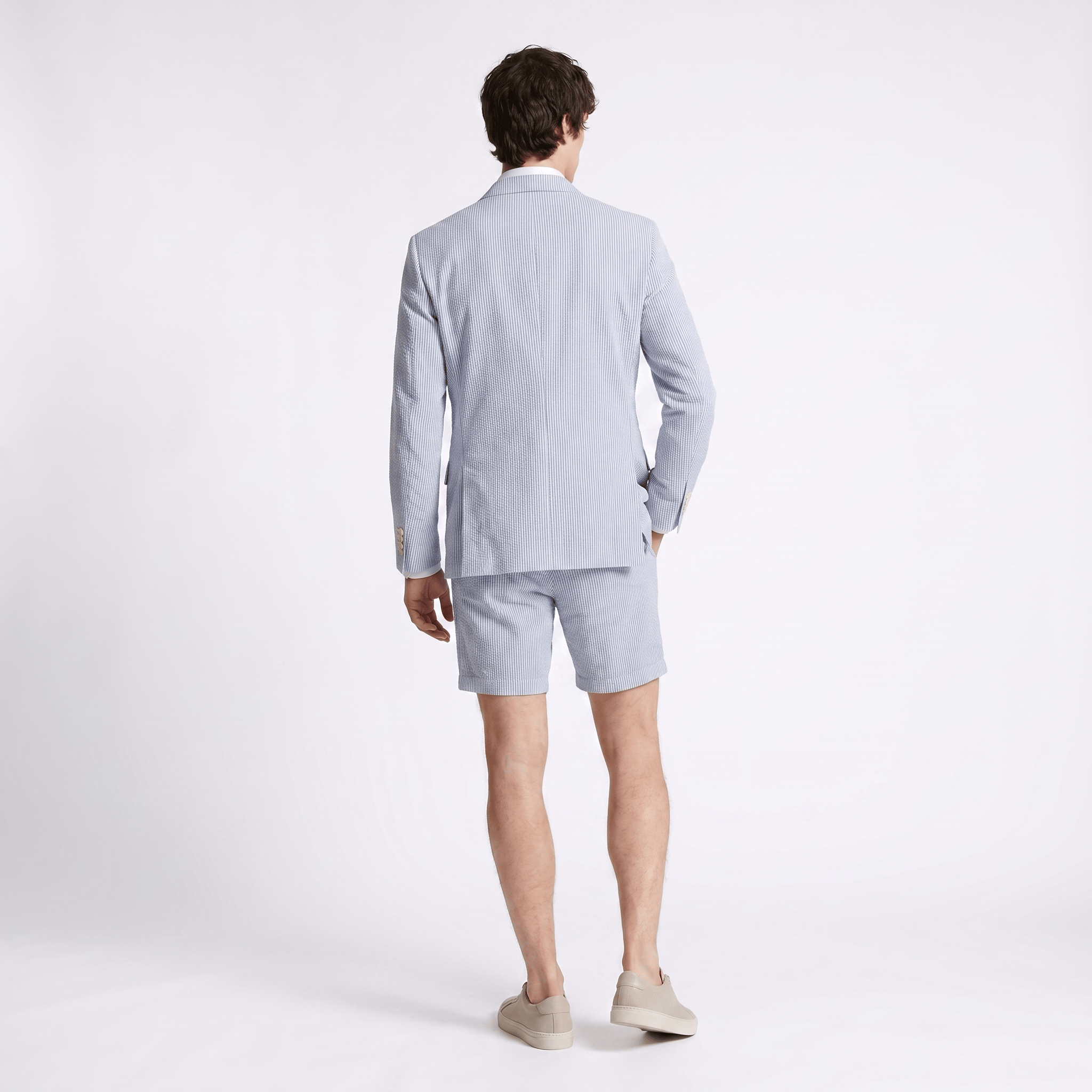 Aesido Aesido Light Blue Seersucker 2-Piece Men’s Summer Suit (Blazer + Shorts)