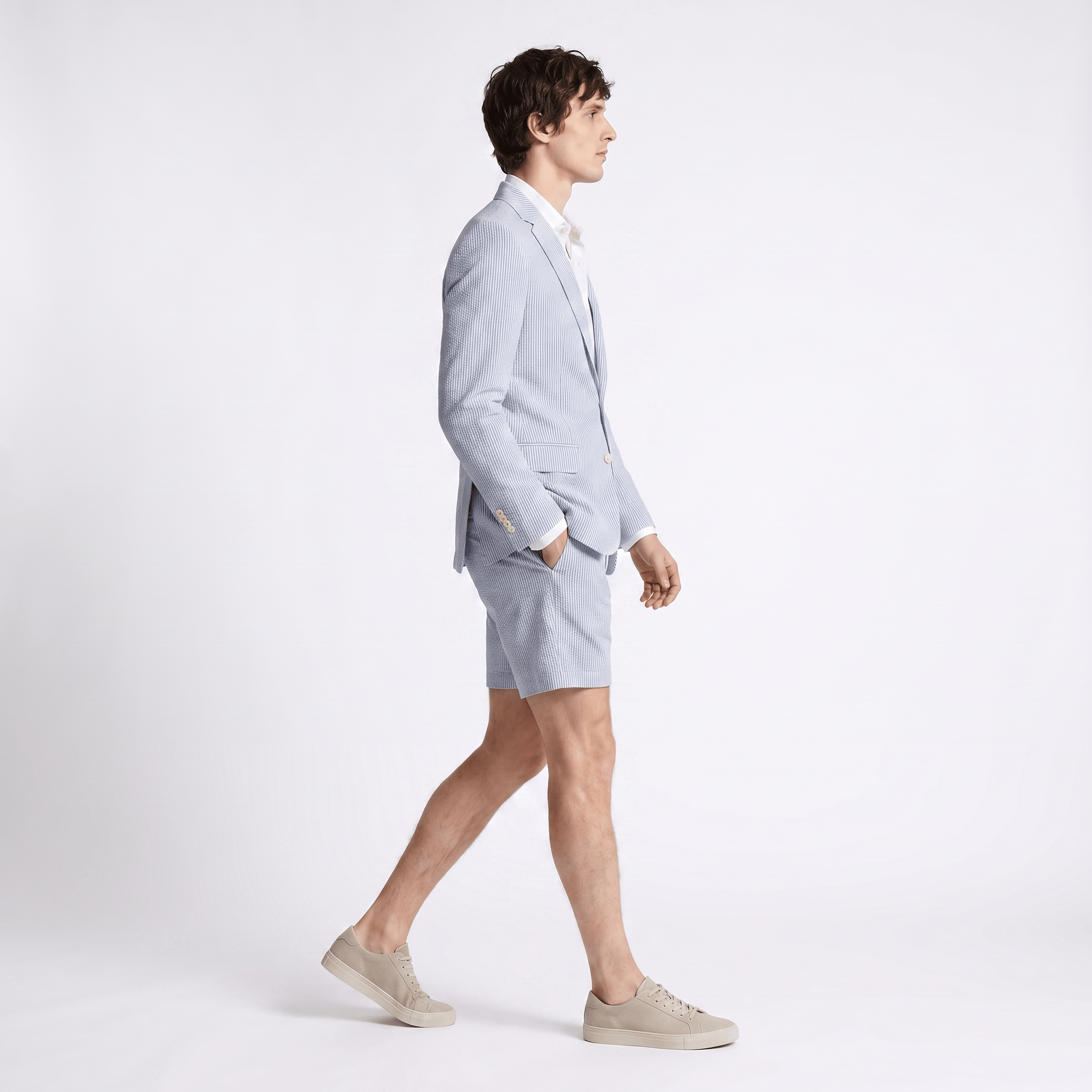 Aesido Aesido Light Blue Seersucker 2-Piece Men’s Summer Suit (Blazer + Shorts)