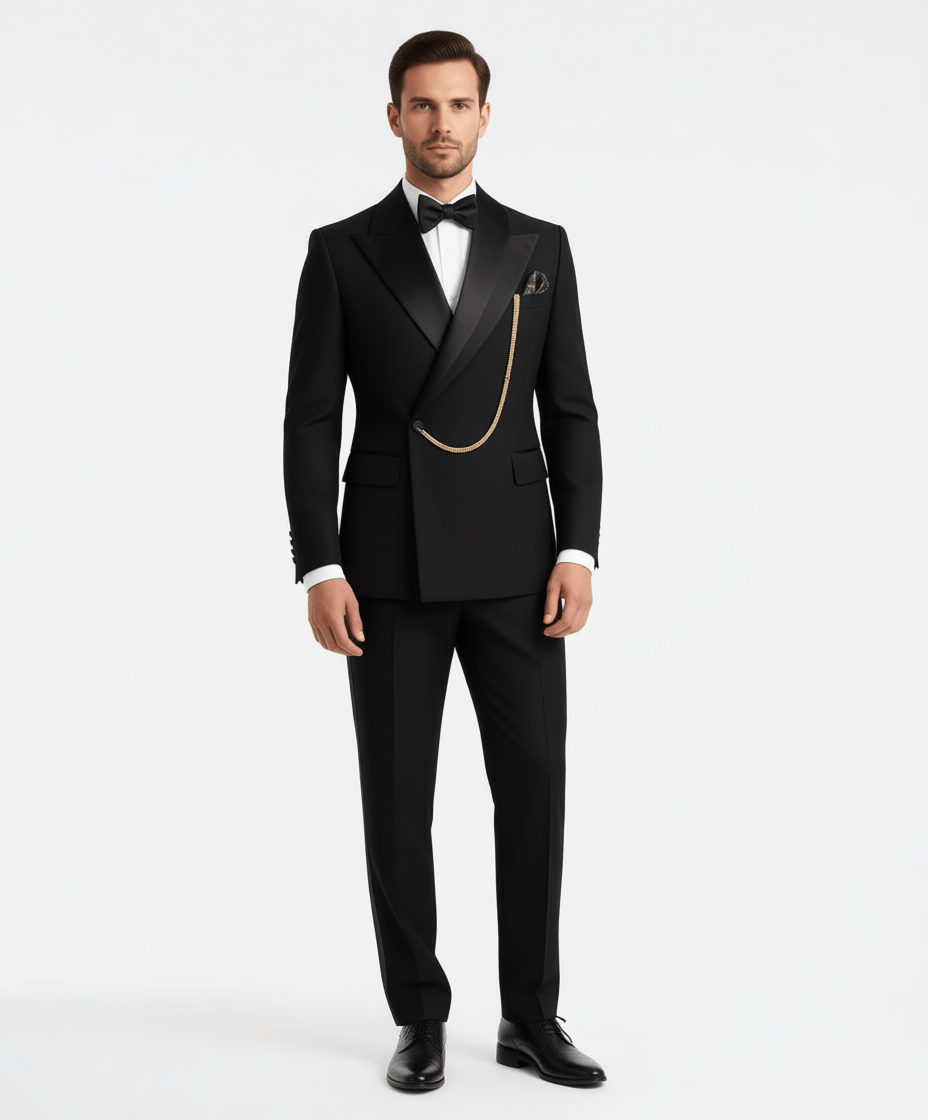 aesido Aesido Men's Black 2-Piece Peak Lapel Tuxedo Suit – Blazer & Pants