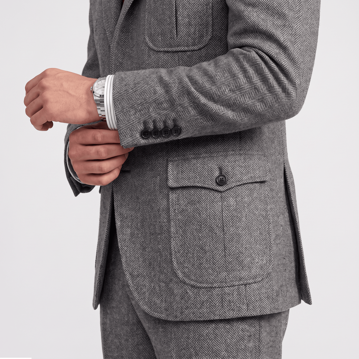 Aesido Aesido Men’s Herringbone 2 Pieces Single Breasted Notch Lapel Suit (Blazer+Pants)