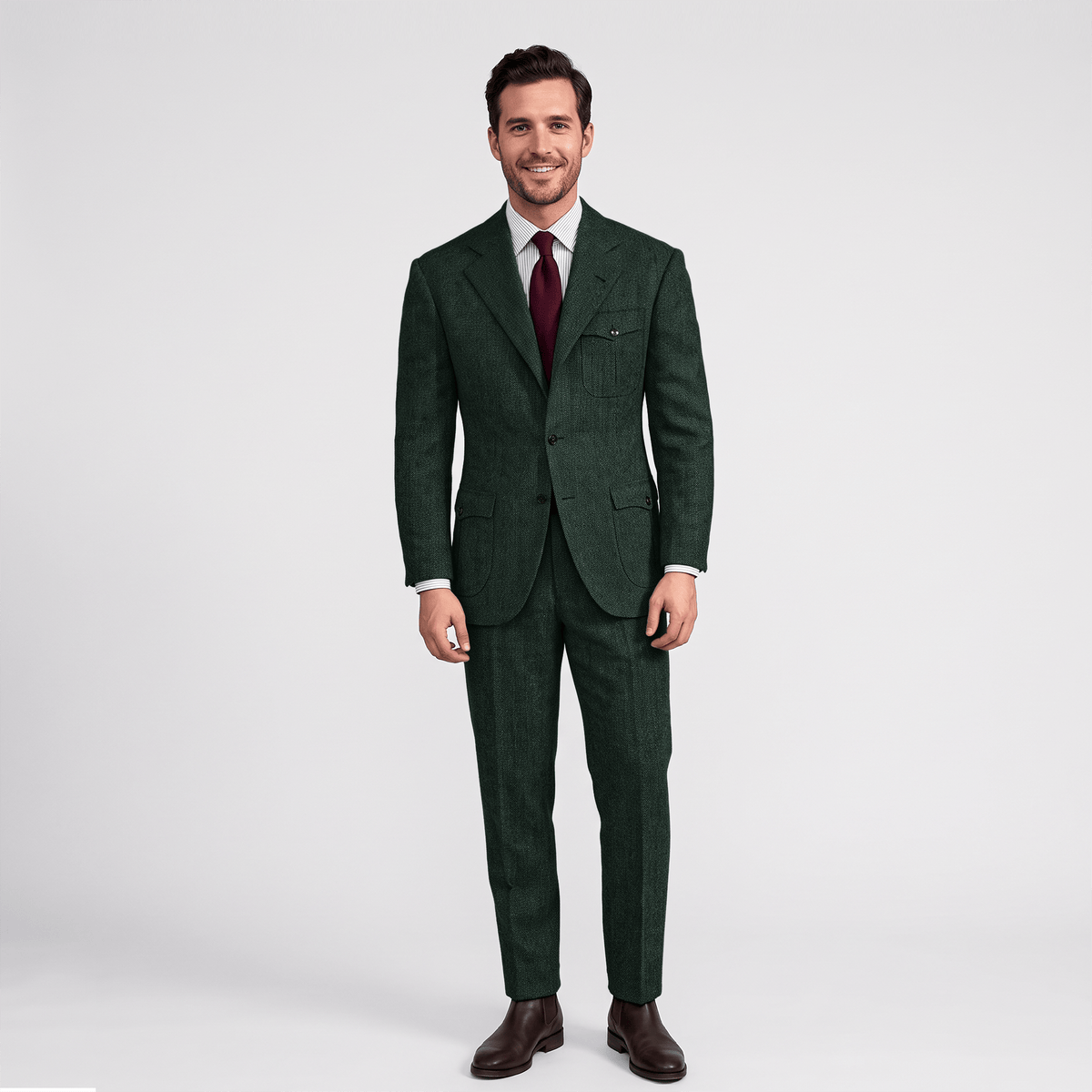Aesido Aesido Men’s Herringbone 2 Pieces Single Breasted Notch Lapel Suit (Blazer+Pants)
