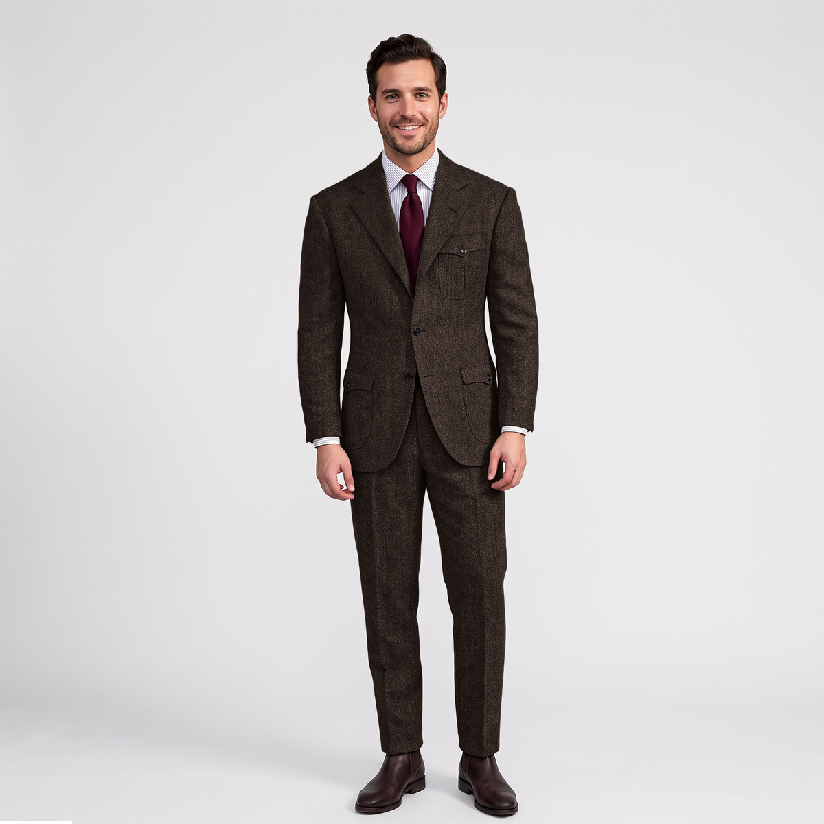 Aesido Aesido Men’s Herringbone 2 Pieces Single Breasted Notch Lapel Suit (Blazer+Pants)