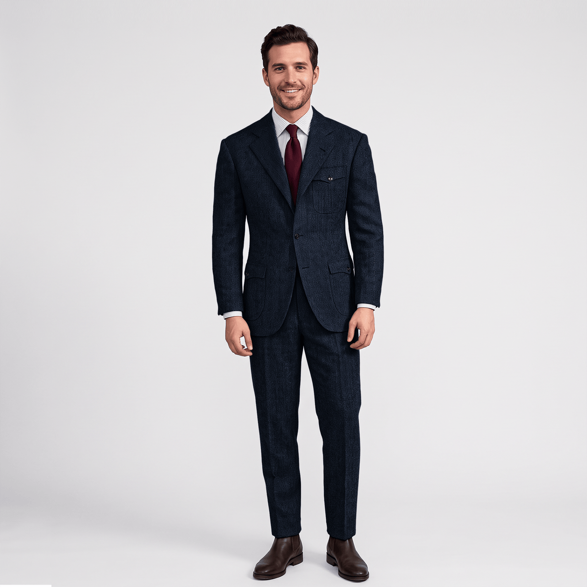 Aesido Aesido Men’s Herringbone 2 Pieces Single Breasted Notch Lapel Suit (Blazer+Pants)