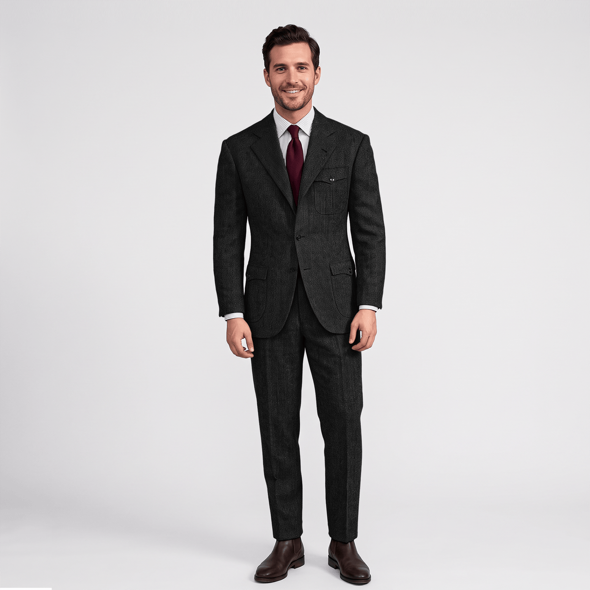 Aesido Aesido Men’s Herringbone 2 Pieces Single Breasted Notch Lapel Suit (Blazer+Pants)