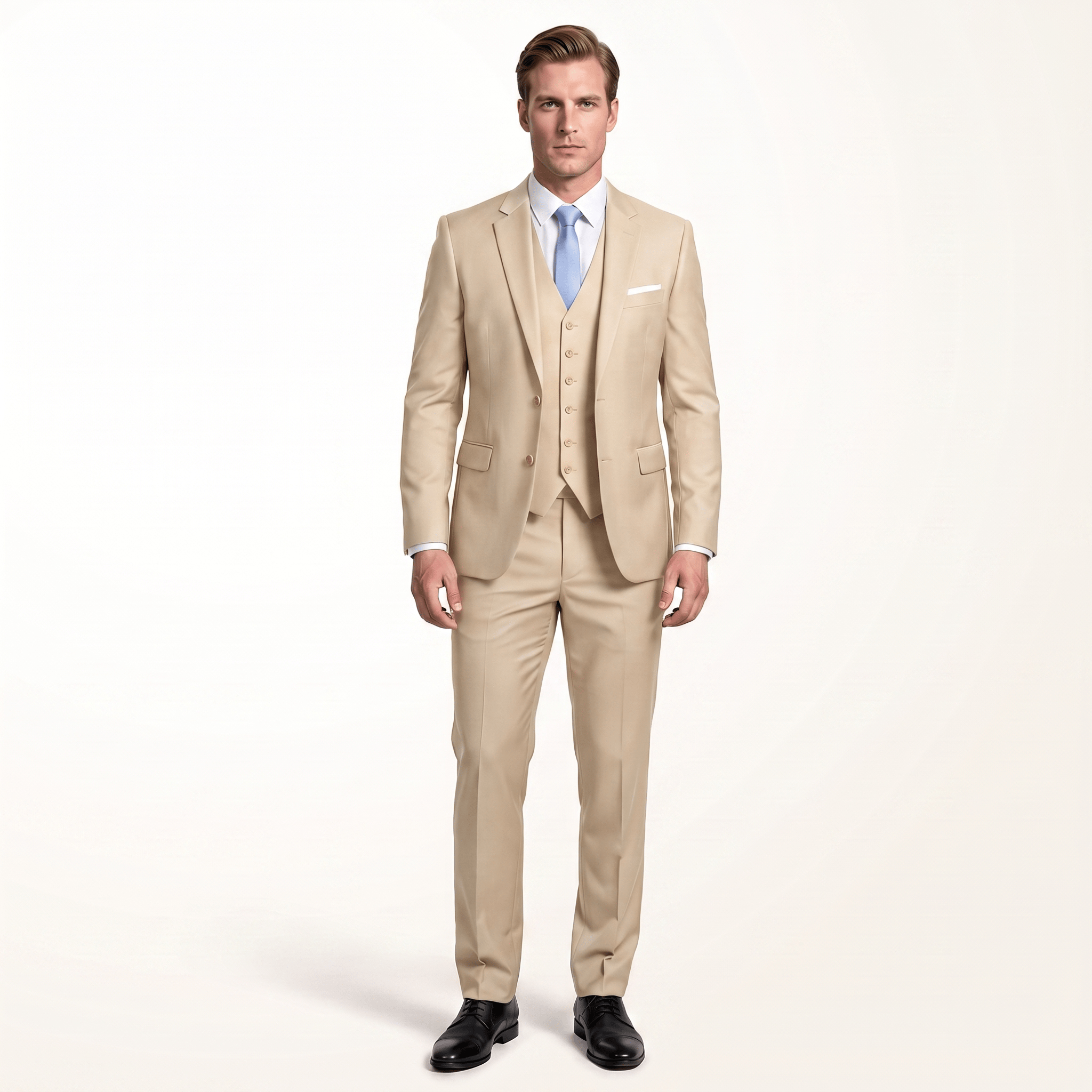 Aesido Men's Suit 3 Piece Business Casual Jacket For Wedding (Blazer+Vest+Pants) Champagne / 38R