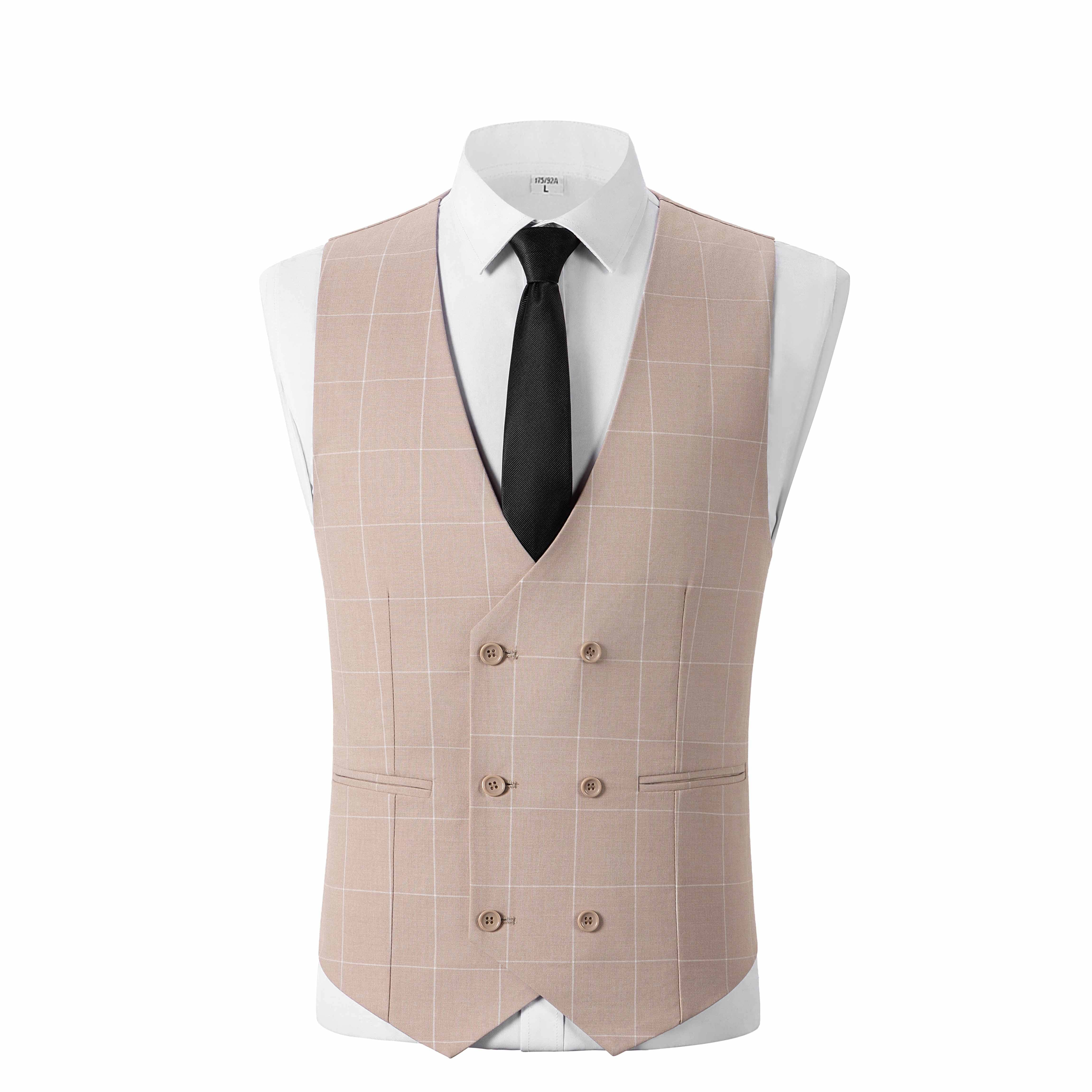 aesido Aesido Plaid Peak Lapel 3 Pieces Mens Suit (Blazer+vest+Pants)