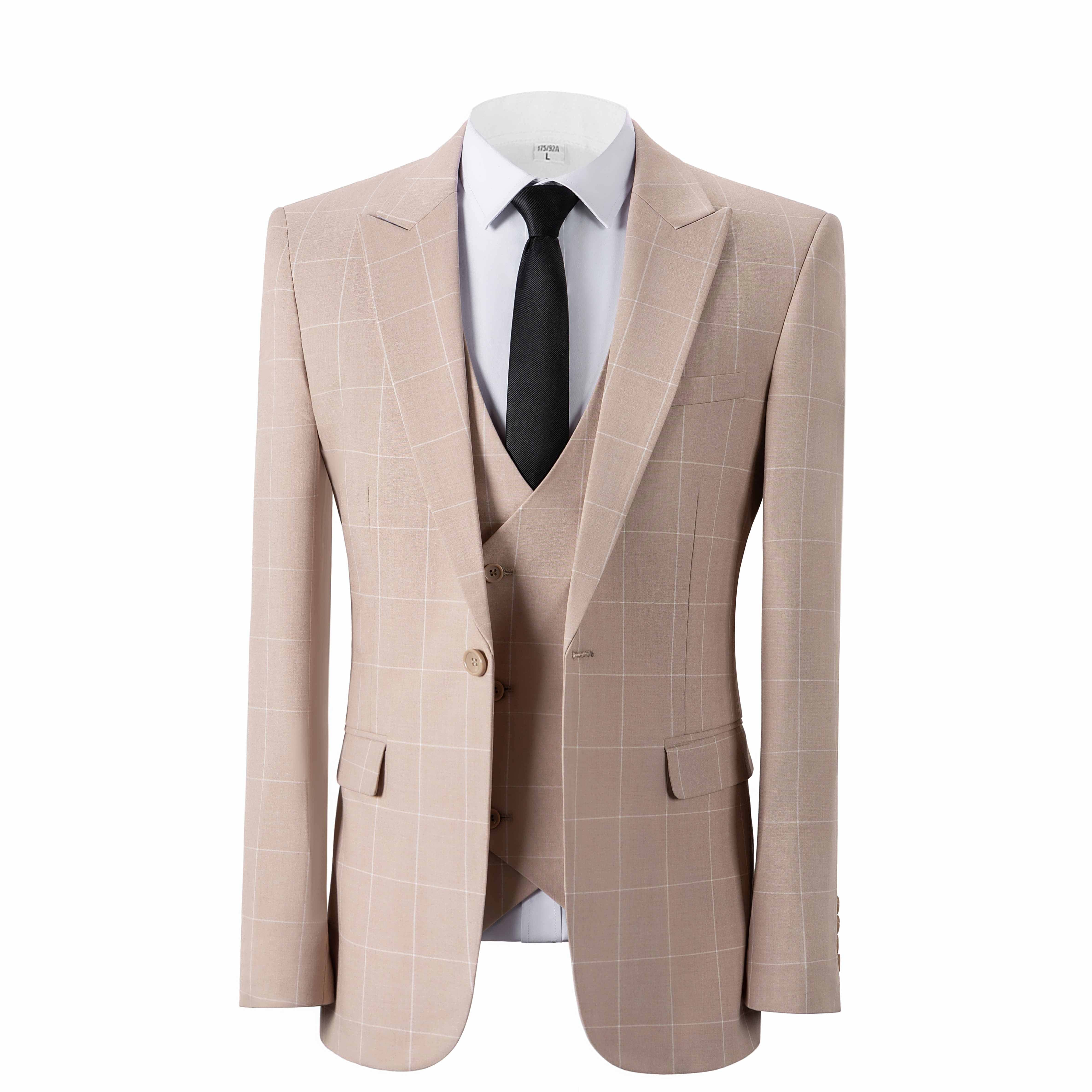 aesido Aesido Plaid Peak Lapel 3 Pieces Mens Suit (Blazer+vest+Pants)