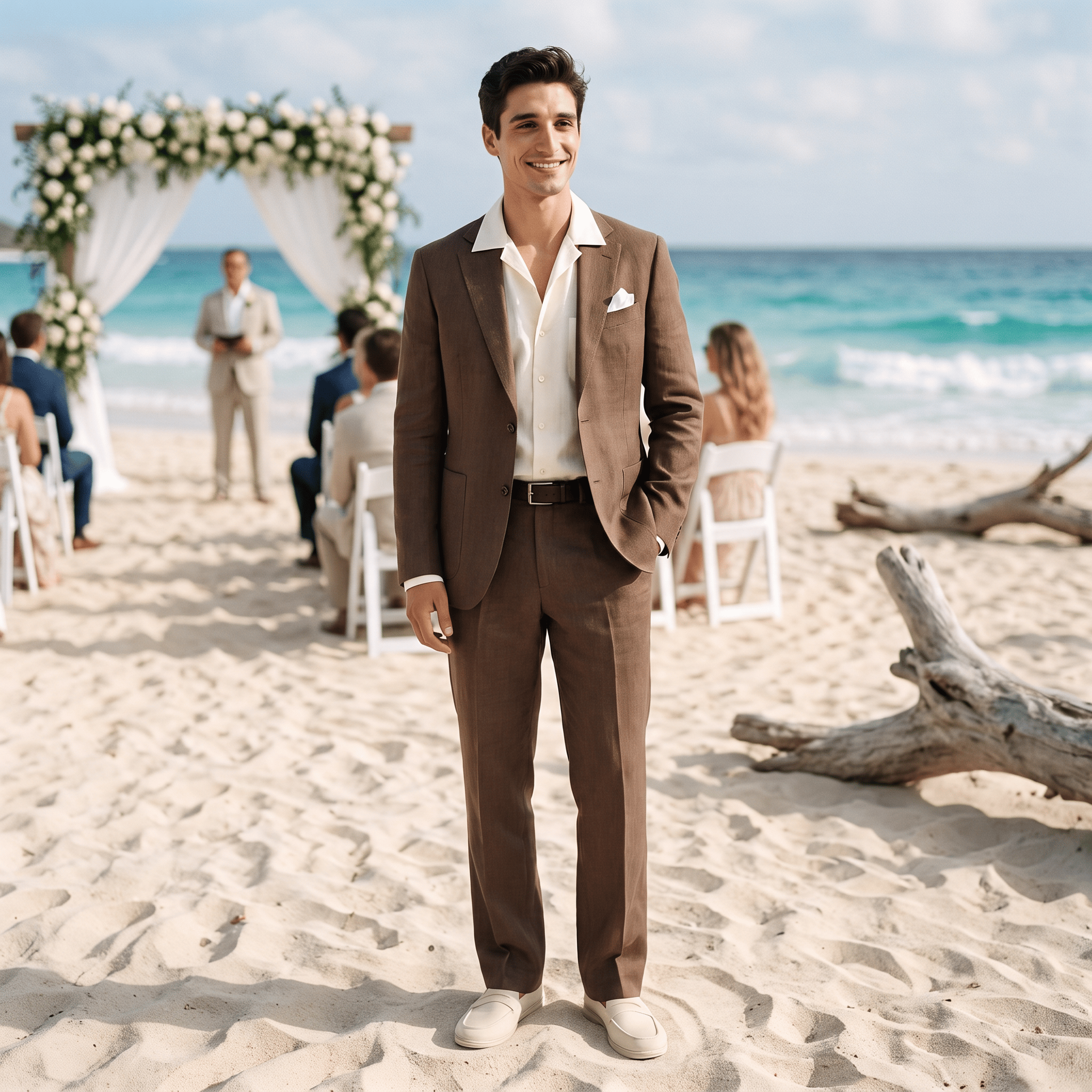 aesido Aesido Retro Linen Double-Buttons 2 Pieces Notch Lapel Men’s Suit (Blazer+Pants)