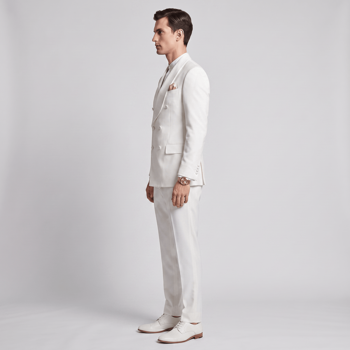 aesido Aesido White 2 Pieces Men's Suits Shawl Lapel Slim Fit Suits For Wedding (Blazer+Pants)