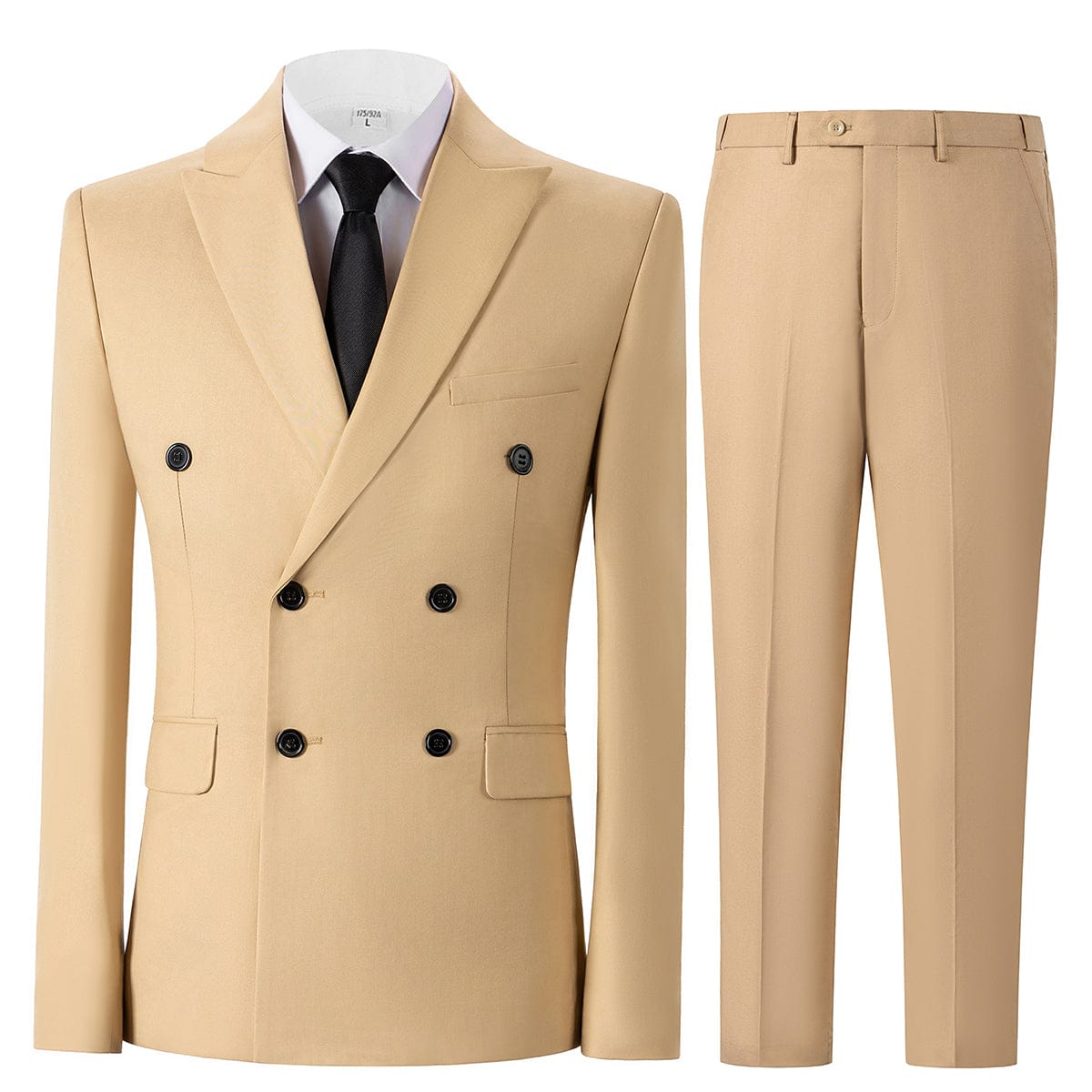 aesido Beige 2 Piece Double Breasted Business Casual Men Suit (Blazer+Pants)