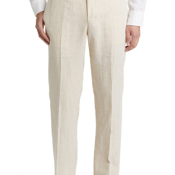Aesido Beige Linen Business Casual Men's Pants Beige / 30W X 30L