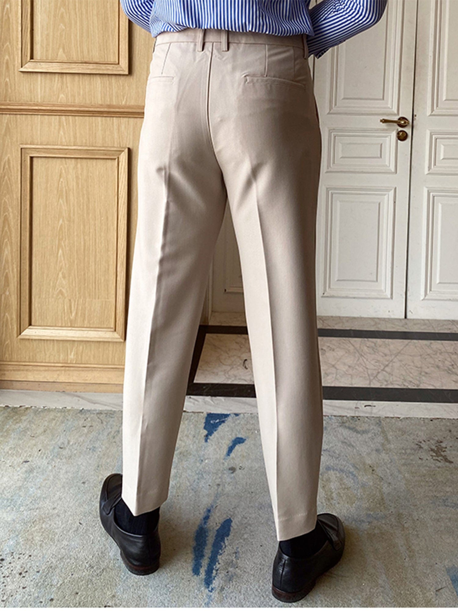 Beige Men's Business Casual Slim Straight Pants 42W x 34L / Beige Beige Men's Business Casual Slim Straight Pants 42W x 34L / Beige