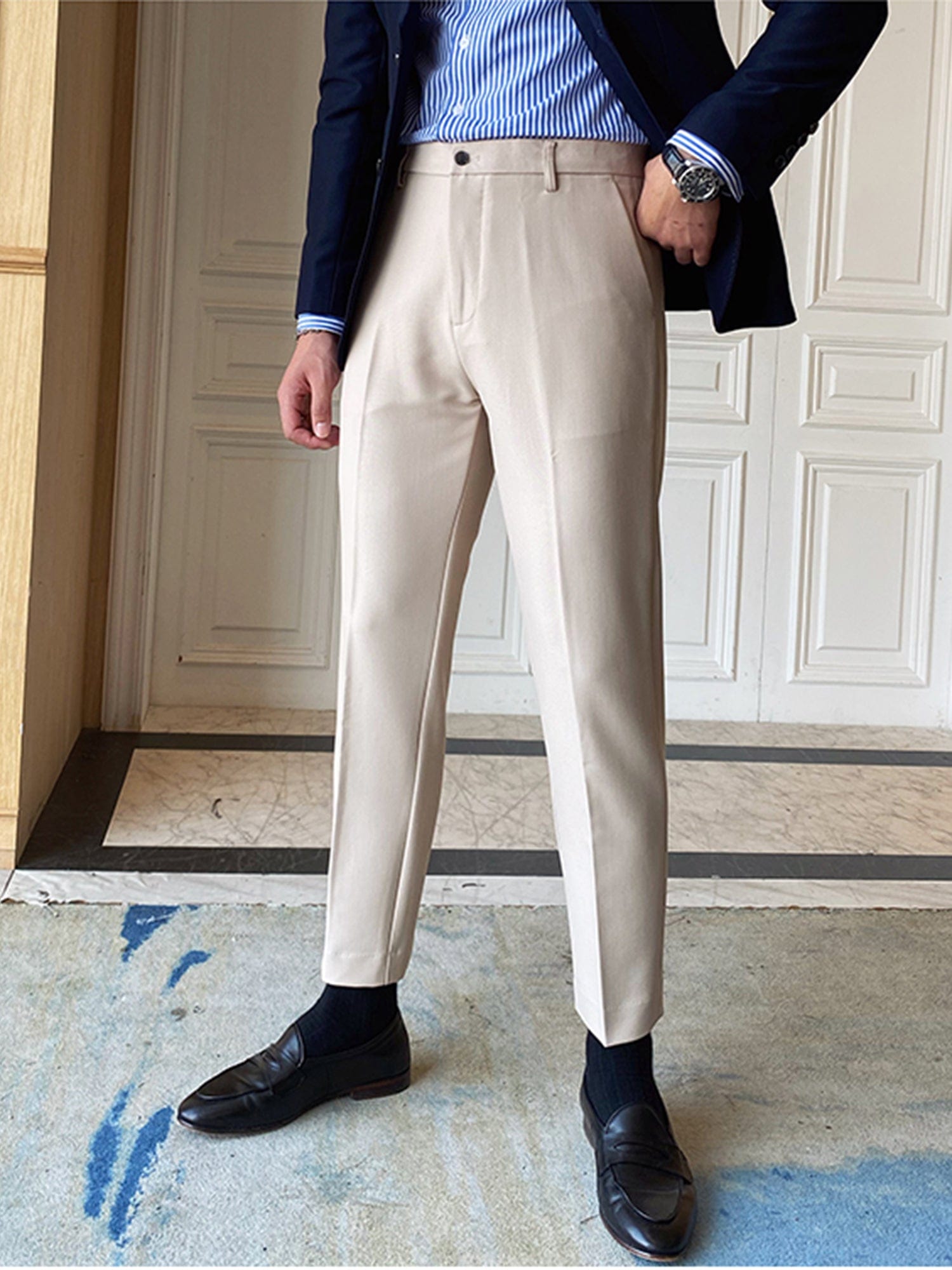 Business Casual Pants Beige Men's Business Casual Slim Straight