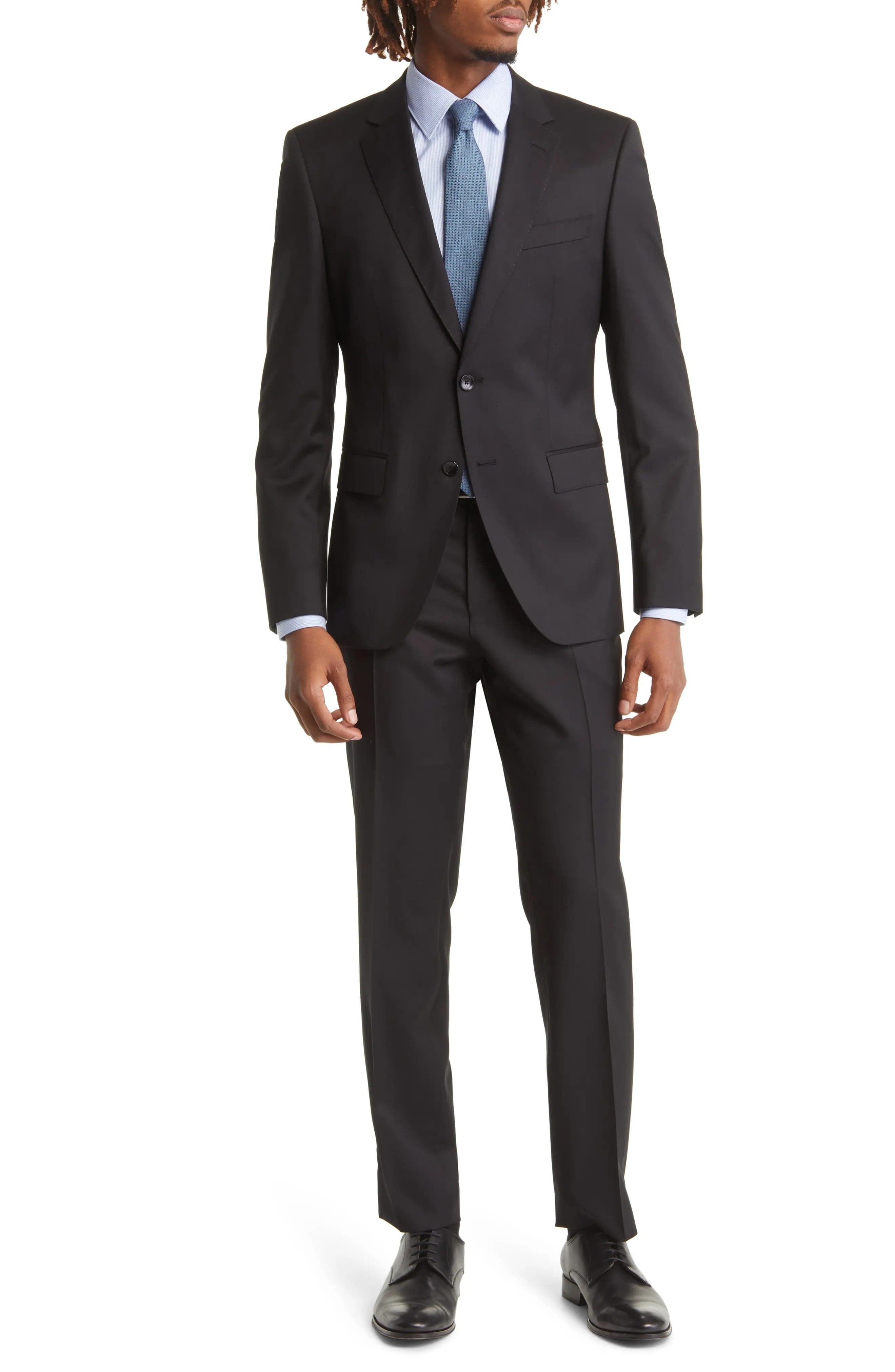 aesido Black 2 Piece Double Button Business Casual Men Suit (Blazer+Pants)