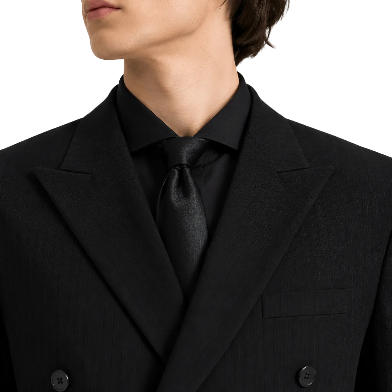 aesido Black 2 Piece High Quality Double Breasted Peaked Lapel Loose Casual Men's Suit